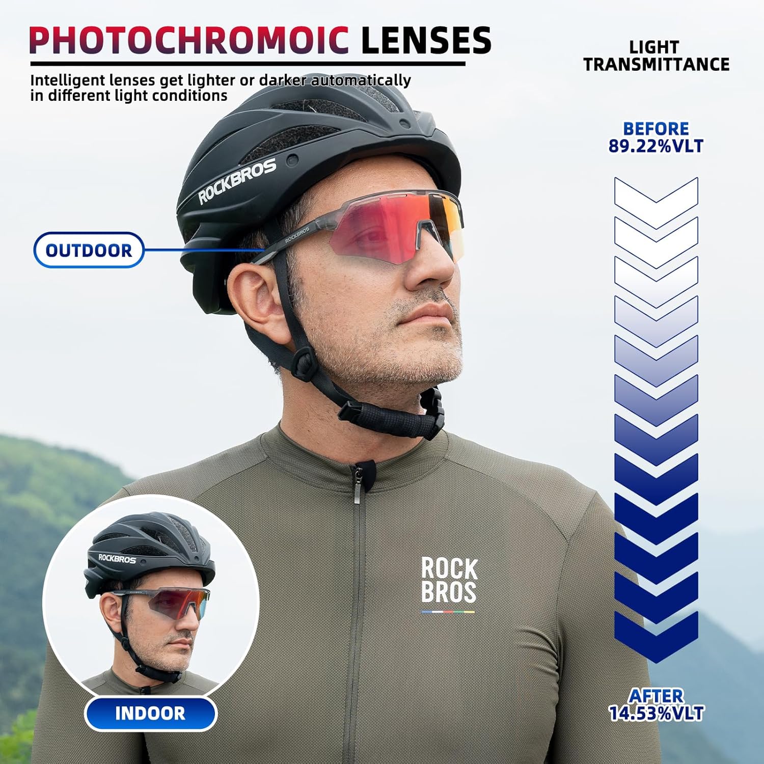 ROCKBROS Photochromic Cycling Glasses for Men Running Glasses for Women Mountain Bike Sunglasses - Image 2