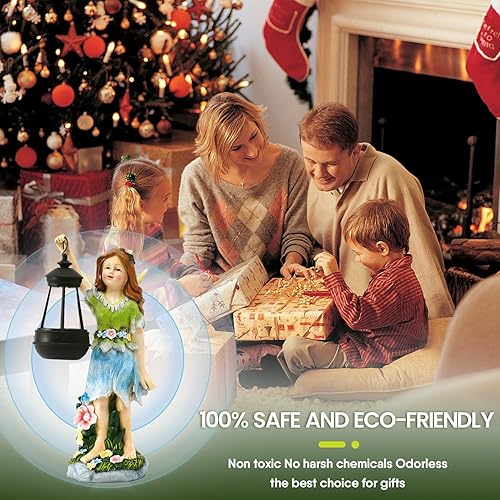 Miniatura 6 de Estatua de jardín de hadas solar de hada de jardín con farol, decoración de jardín al aire libre, impermeable, escultura solar de jardín para patio,