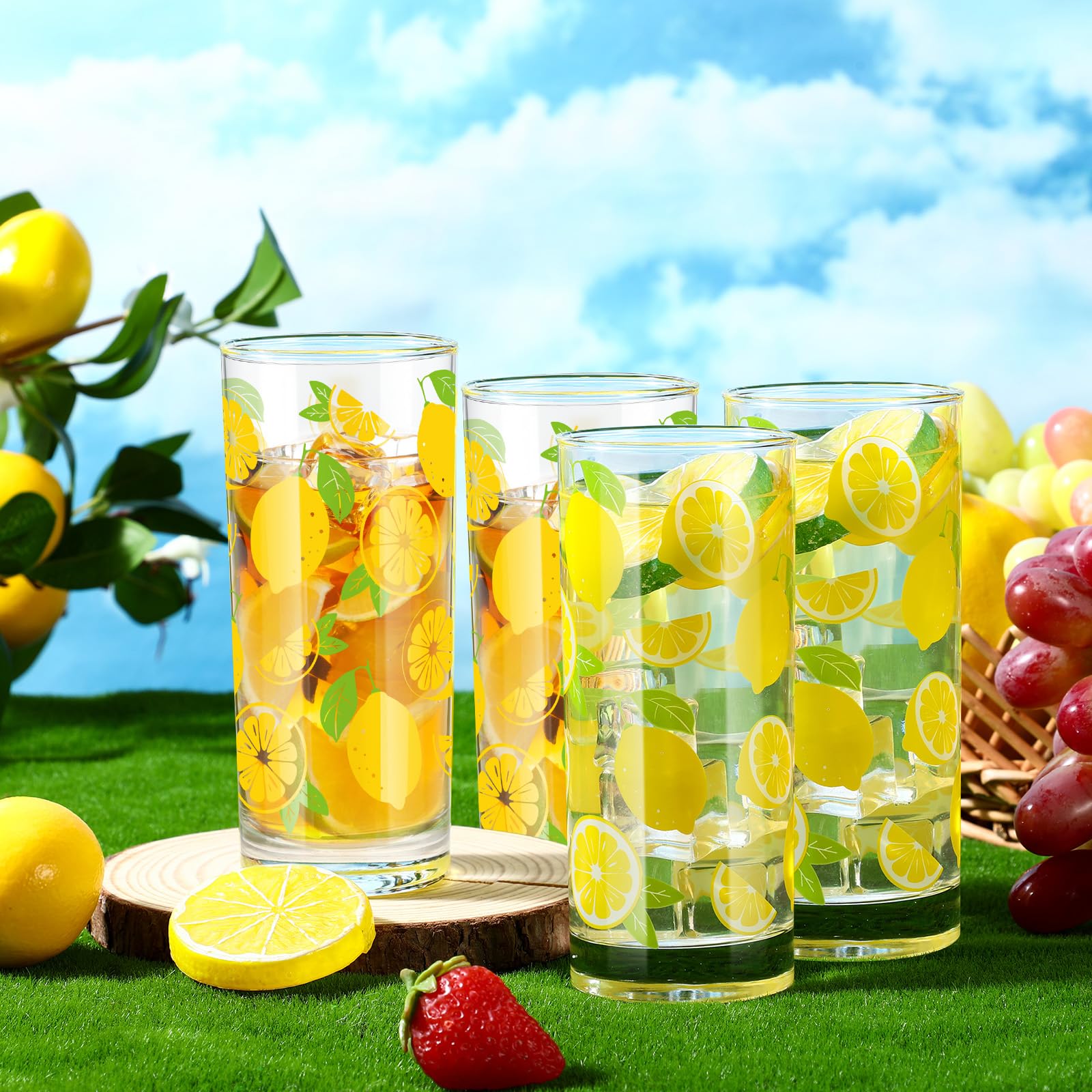 Amazon.com | LemonRoad 6 Packs Lemon Pattern Highball Glasses 10 oz Tall  Lemon Drinking Glasses Summer Drinkware or Iced Tea, Cocktails,  Juice-summer Citrus Themed Glassware Set: Highball Glasses
