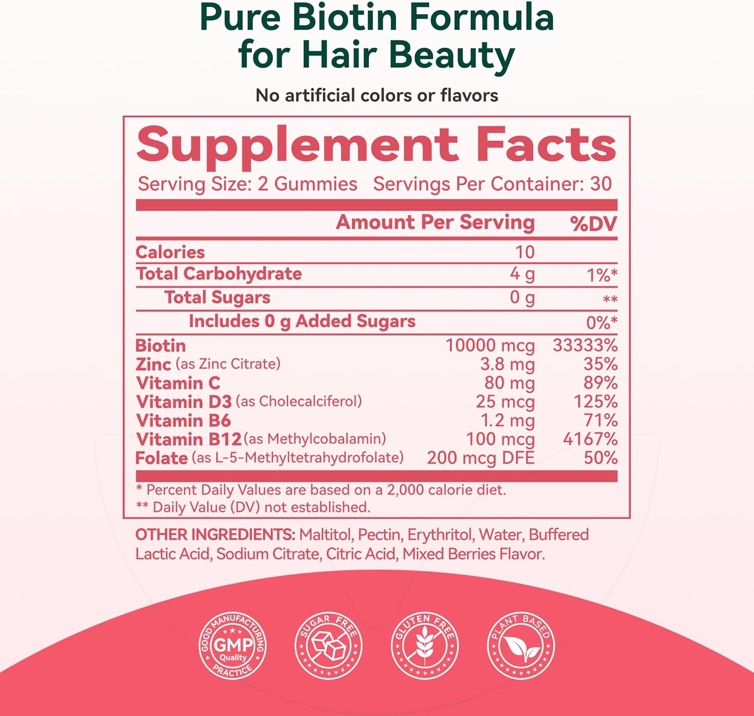 Inner Brightness Biotin Gummies 10,000 mcg – Hair, Skin and Nails Support for Women & Men – with Vitamins C, D3, B6, B12 & Folate – Mixed Berry Flavor, Sugar Free, 120 Count (2 Pack)