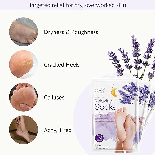 Miniatura 4 de Epielle Relaxing Foot Mask 6 Pairs, Soften and Restore with Melatonin & Lavender Extract, Deep Moisturizing Socks for Dry, Cracked Feet, Self Care