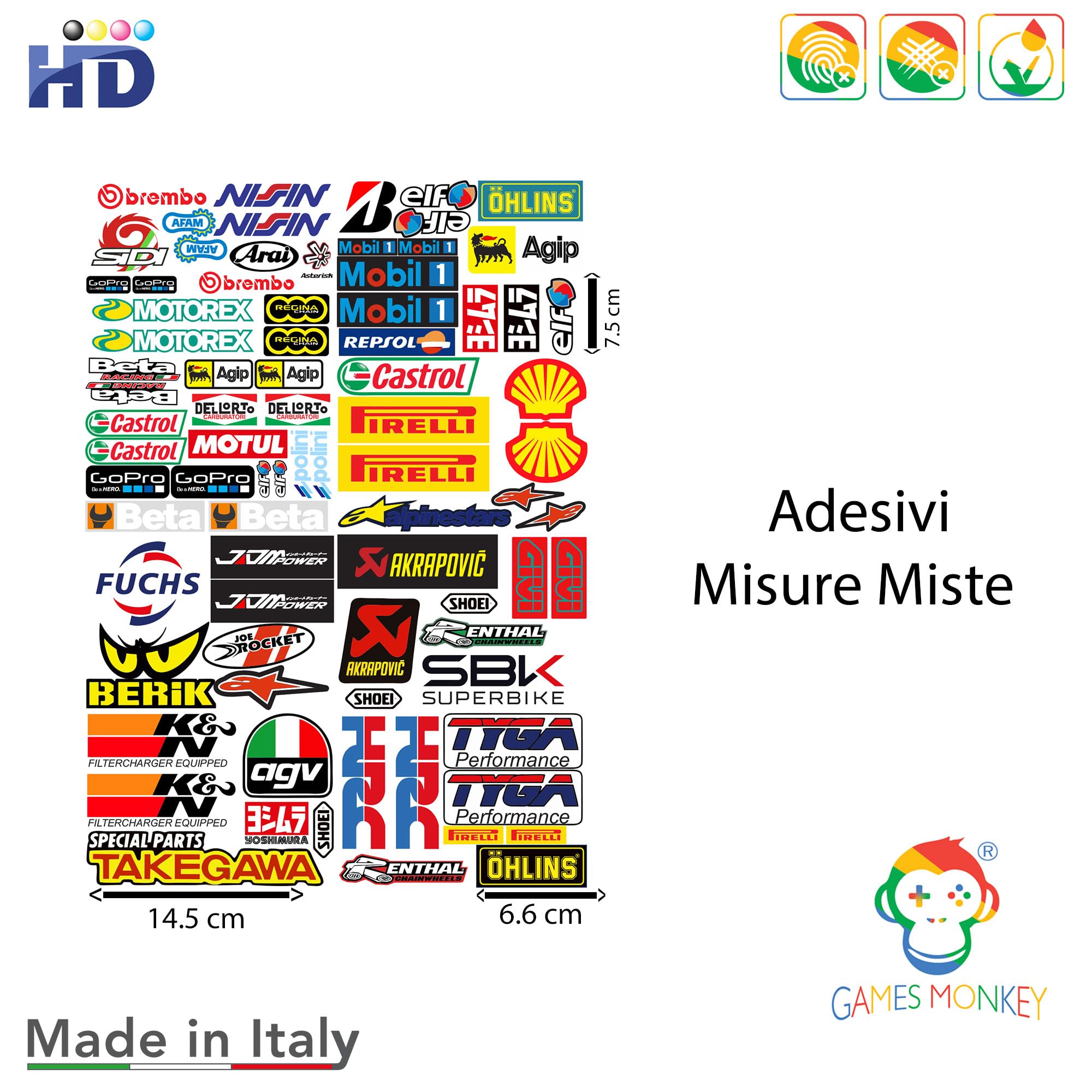 GamesMonkey® - Kit autocollants 79 pièces pour vélo, moto et scooter, casque adhésif Motorsport Stickers Convient pour Skateboard Auto Casques Moto Cross