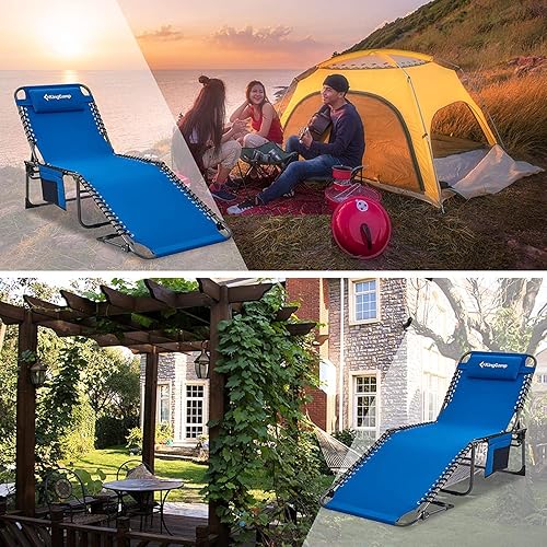 Miniatura 7 de KingCamp Sillas tumbonas plegables para exteriores, para acampar al aire libre, tomar el sol, playa, césped, piscina, jardín, patio, plegable,