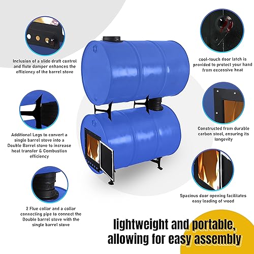 Miniatura 8 de Kit de estufa de leña de barril con kit adaptador y rejilla de barril de quemado, perfecto para barril de 30 a 55 galones, kits de estufa de barril