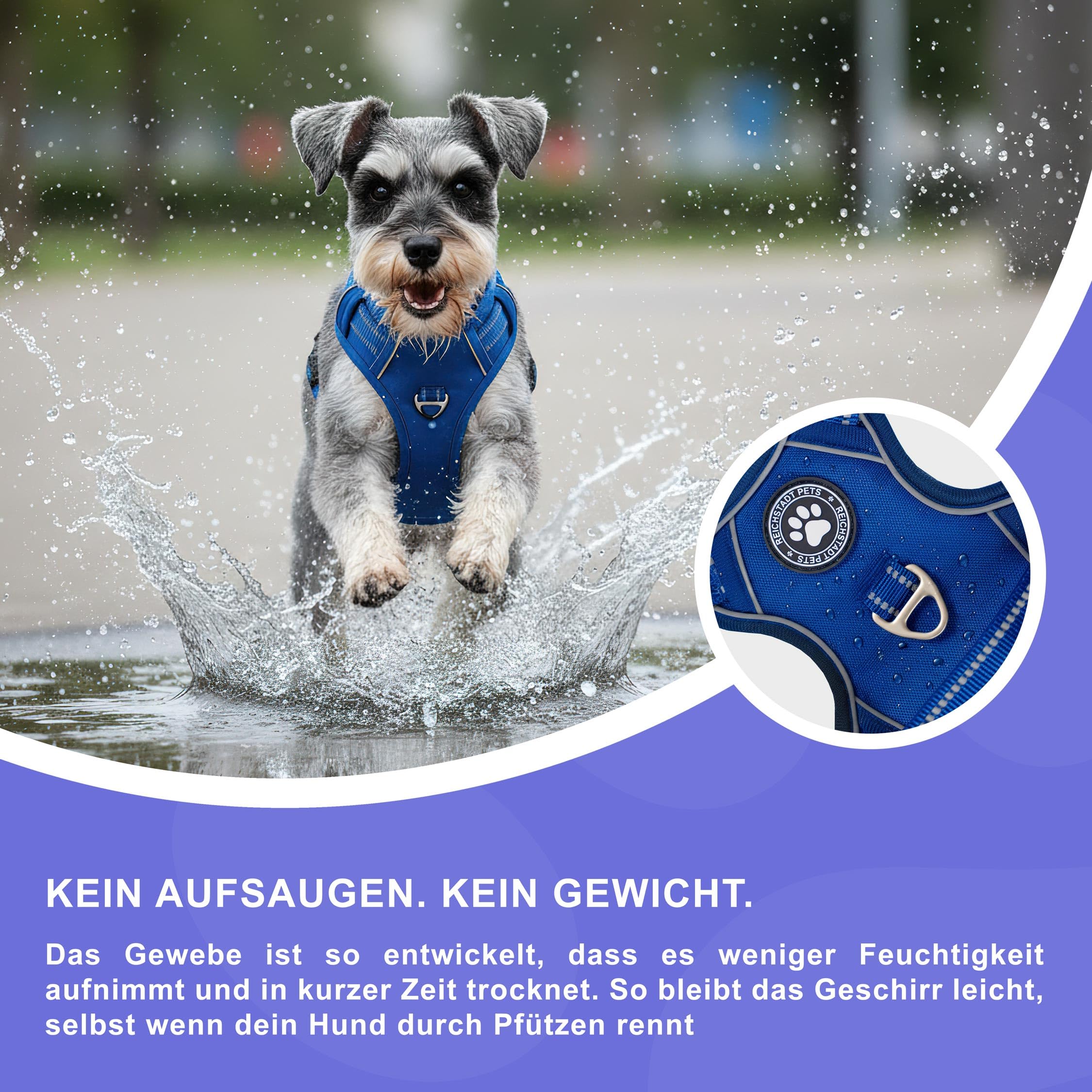 Reichstadt Pets Hundegeschirr Mittlere Hunde 25RSP083 Blue M | Verstellbares No-Pull Geschirr mit Griff & Reflektoren | Atmungsaktiv, Gepolstert & Strapazierfähig | Sicherheitsgeschirr