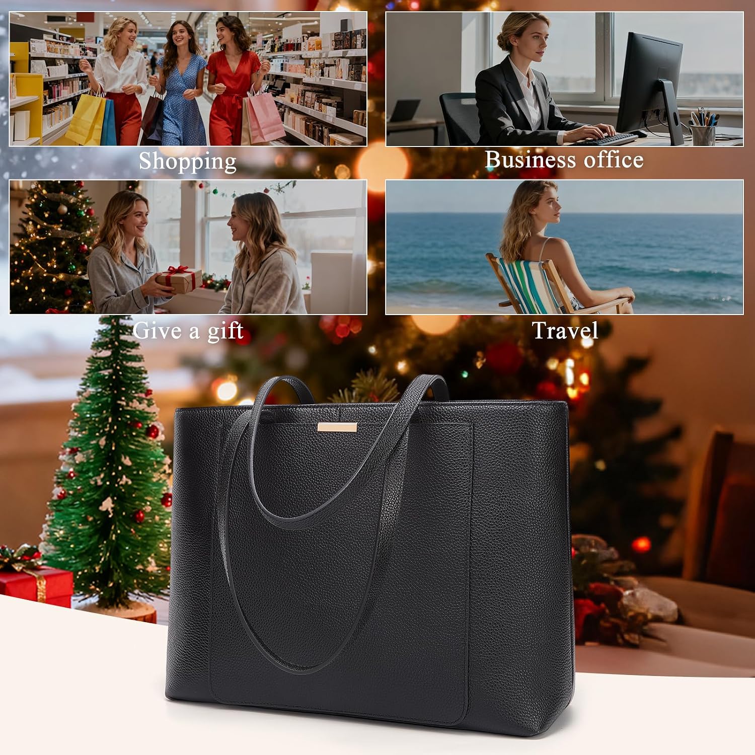 TIDING Women's Genuine Leather Tote Bag Top-zip Work Business Purse Handbag | Professional Tote Shoulder Bag with 15.6" Laptop Protection & Raised Brass Anti-wear Base