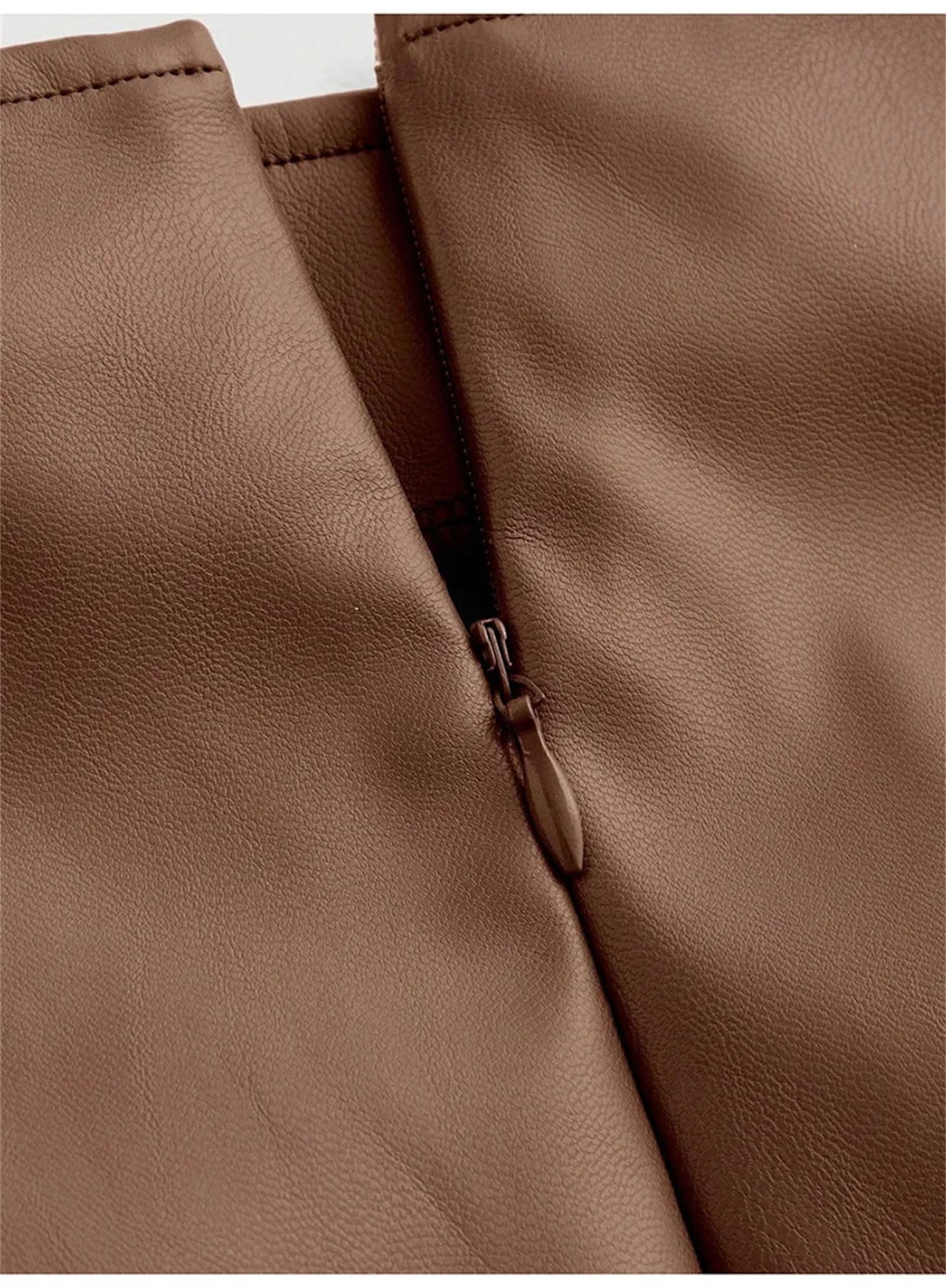 Mini Gonna in Pelle Sexy da Donna Gonna a Tubino Aderente con Spacco a Vita Alta Nera Gonne in PU Elasticizzate Casual con Cerniera,Nero-Medio