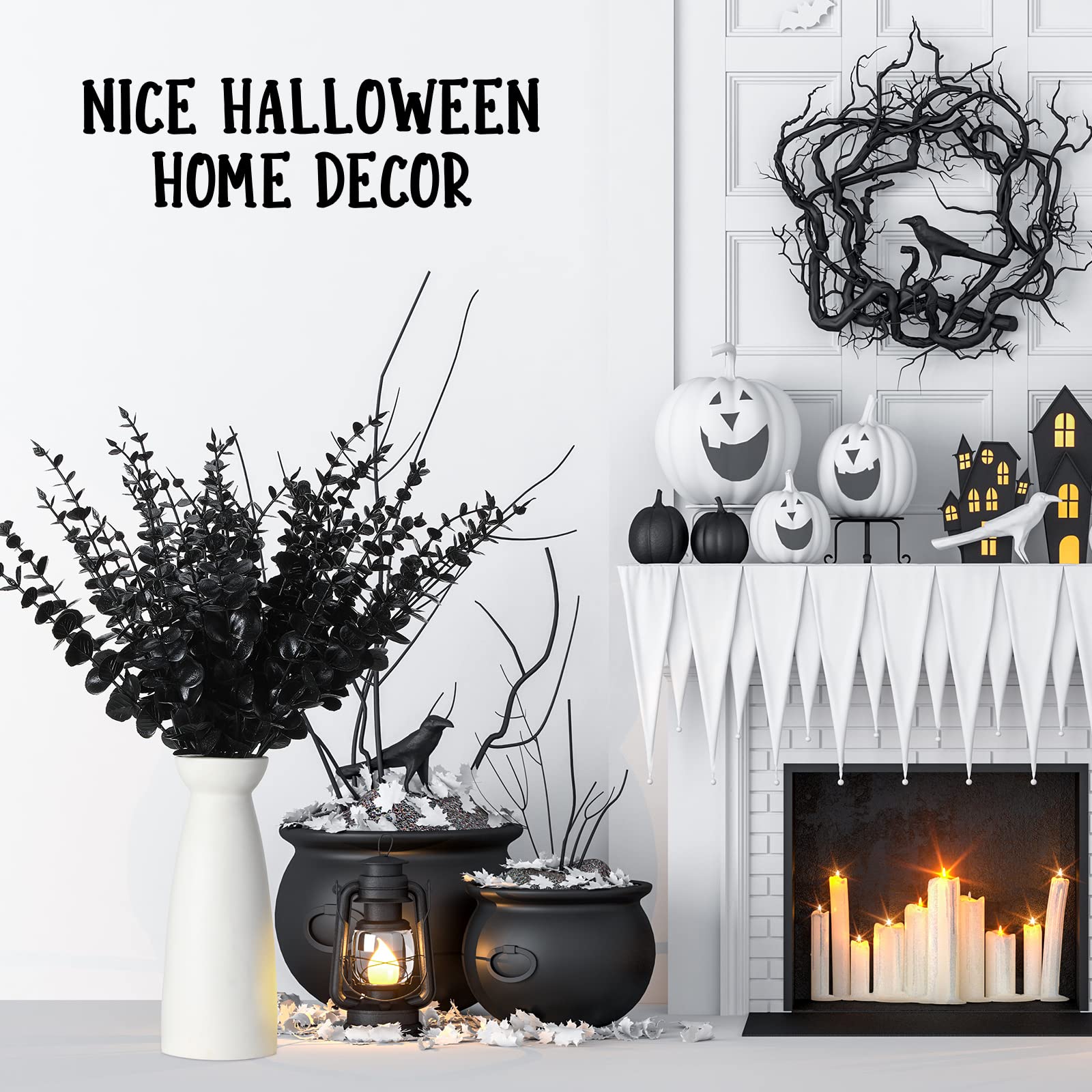 Ysleen 45 pezzi di eucalipto finto 38 cm stelo di eucalipto artificiale rami finti per vasi finti eucalipti foglie bouquet per casa colonica festa di nozze centrotavola decorazione (nero)