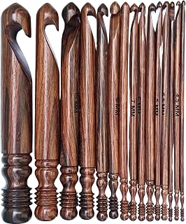 Wooden Crochet Hooks for Arthritic Hands - Ergonomic Soft Grip Handles with Engraved Sizes(3.5mm-25mm) - Rosewood Crochet Hook Set of 15 - for Chunky Yarns Crocheting - Gift for Her(Hooks Only)