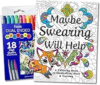 Maybe Swearing Will Help Adult Coloring Book Set with Markers - Funny Swear Word Stress Relief, Anxiety Buster for Adults
