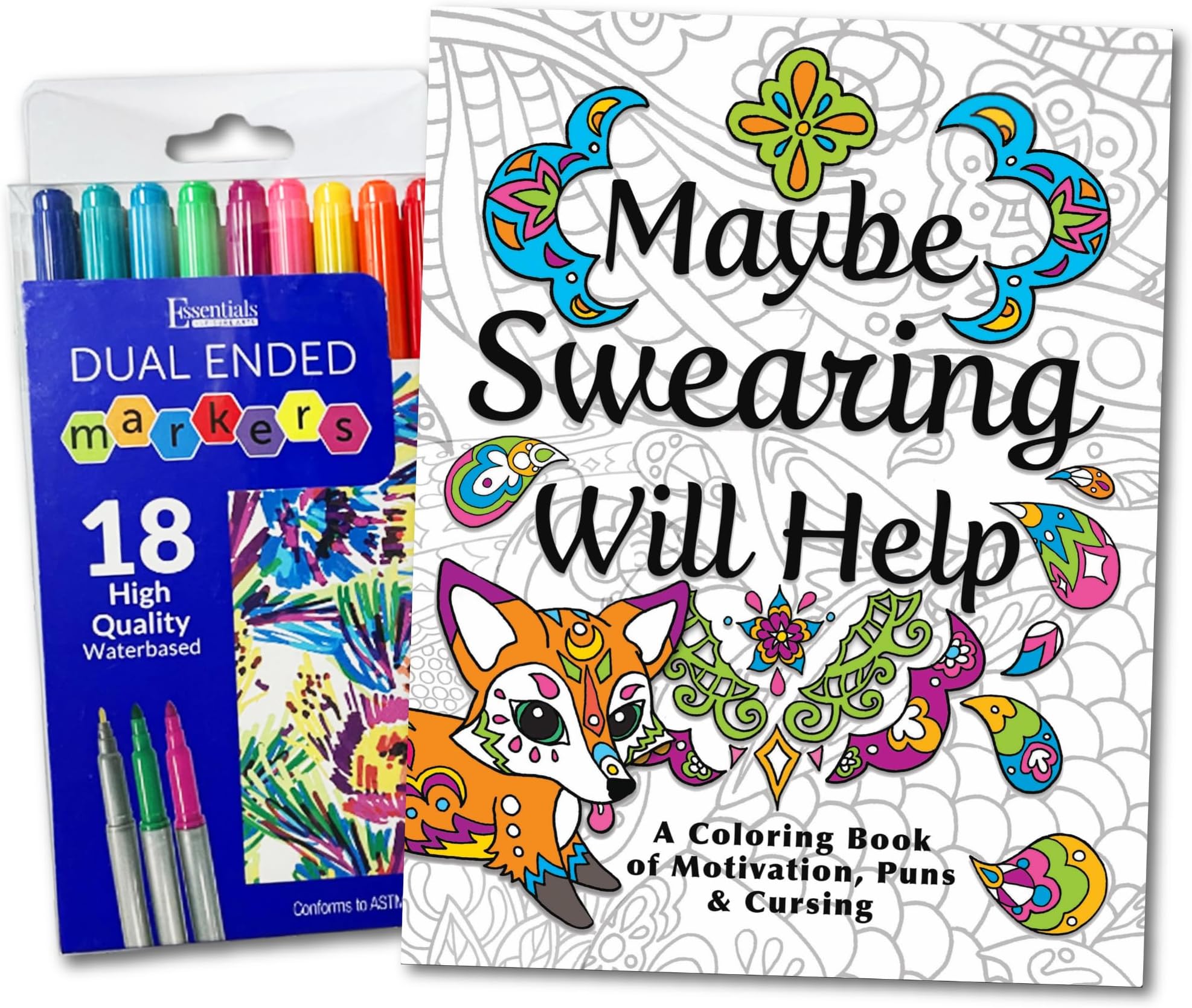 Adult Coloring Book Set - for Adults Relaxation with Markers in a Case - Motivational Swear Word Anxiety Relief - Color Cuss & Laugh Your Way to Less Stress