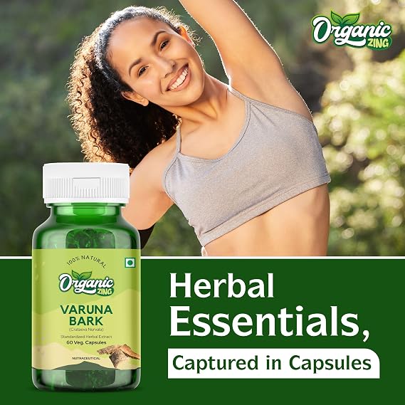 Organic Zing Varuna Bark Capsules - Standardized Herbal Extract - 60 Veg Capsules - Food Grade Crataeva Nurvala for Daily Wellness Use