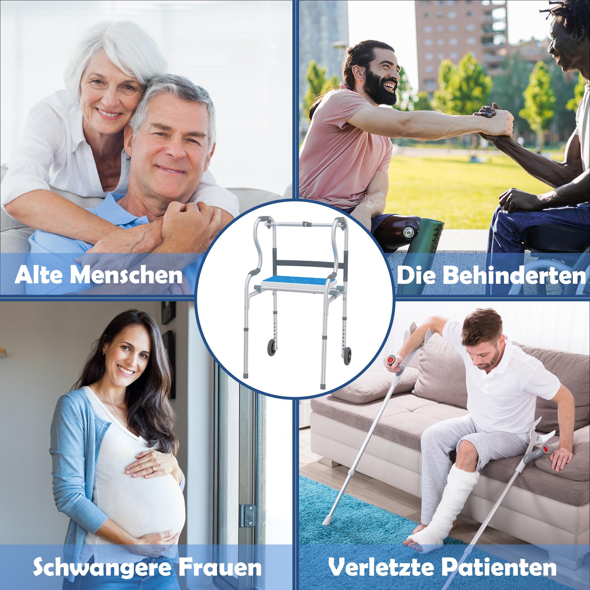 Froadp Andador para personas mayores, caballete de aluminio, fácil de ajustar en altura, con 2 ruedas giratorias, antideslizante, estable, andador, estrecho, para apartamentos, ayuda de pie, mango