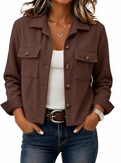 Zeagoo Womens Fashion Cropped Jacket Corduroy Button Down Long Sleeve Coats | Lightweight crop shackets, trendy outfits, fall winter outwear