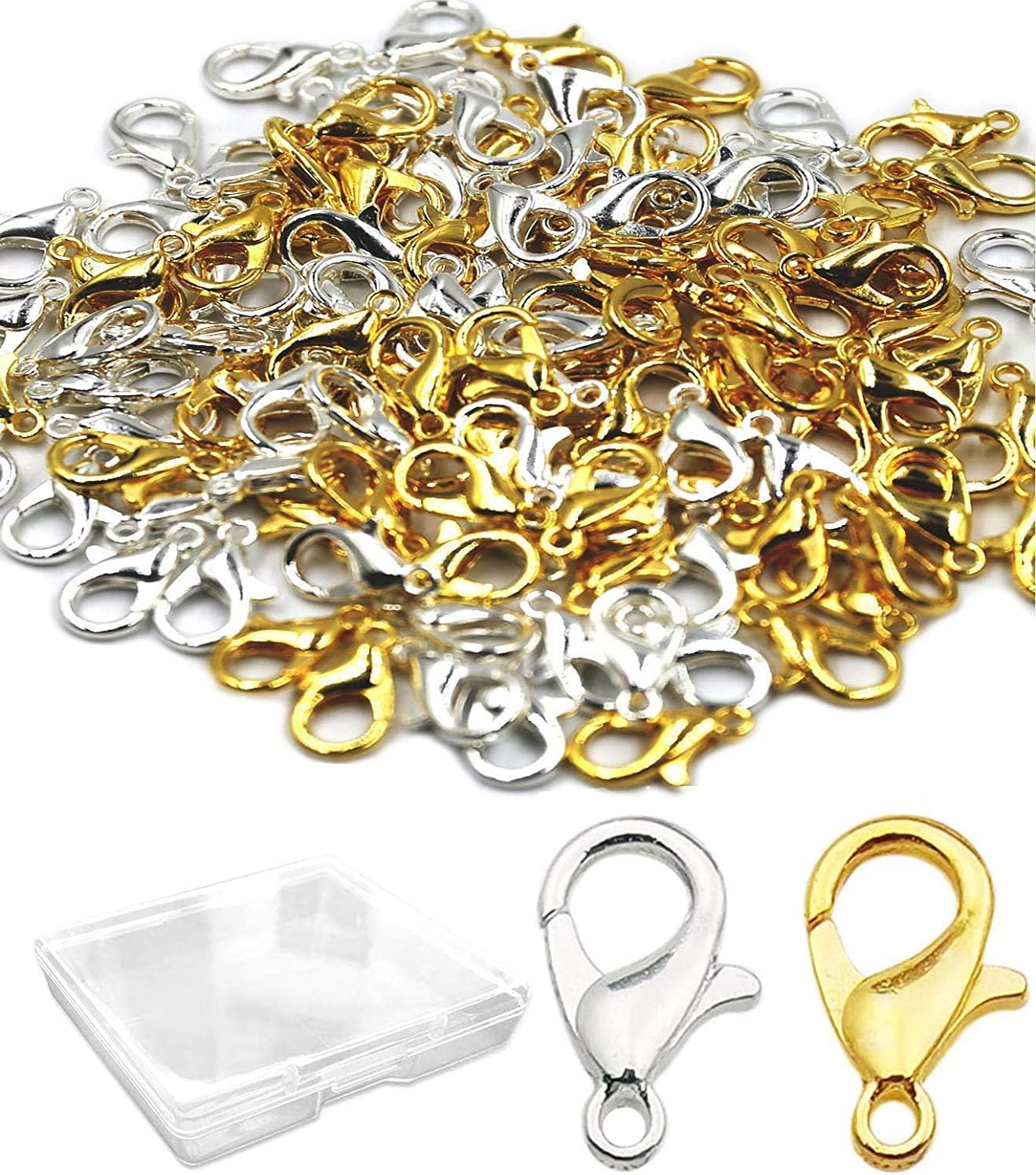 120 Pieces Stainless Steel Lobster Claw Clasps, PinCute Silver & Gold Bracelet Necklace Clasps, Lobster Claw Clasps for DIY Jewelry Findings Making (12x7mm)