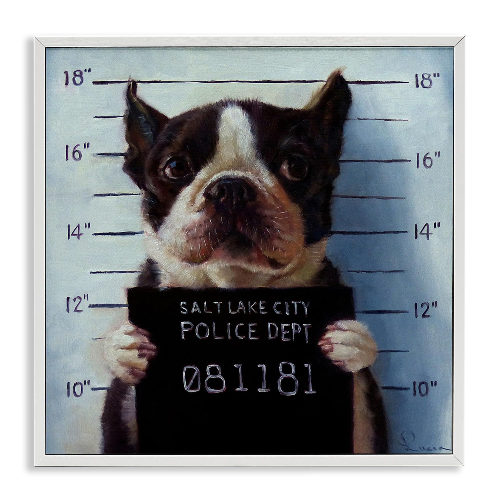 Stupell Industries Funny Boston Terrier Dog Jail Convicted Police, Design by Lucia Heffernan
