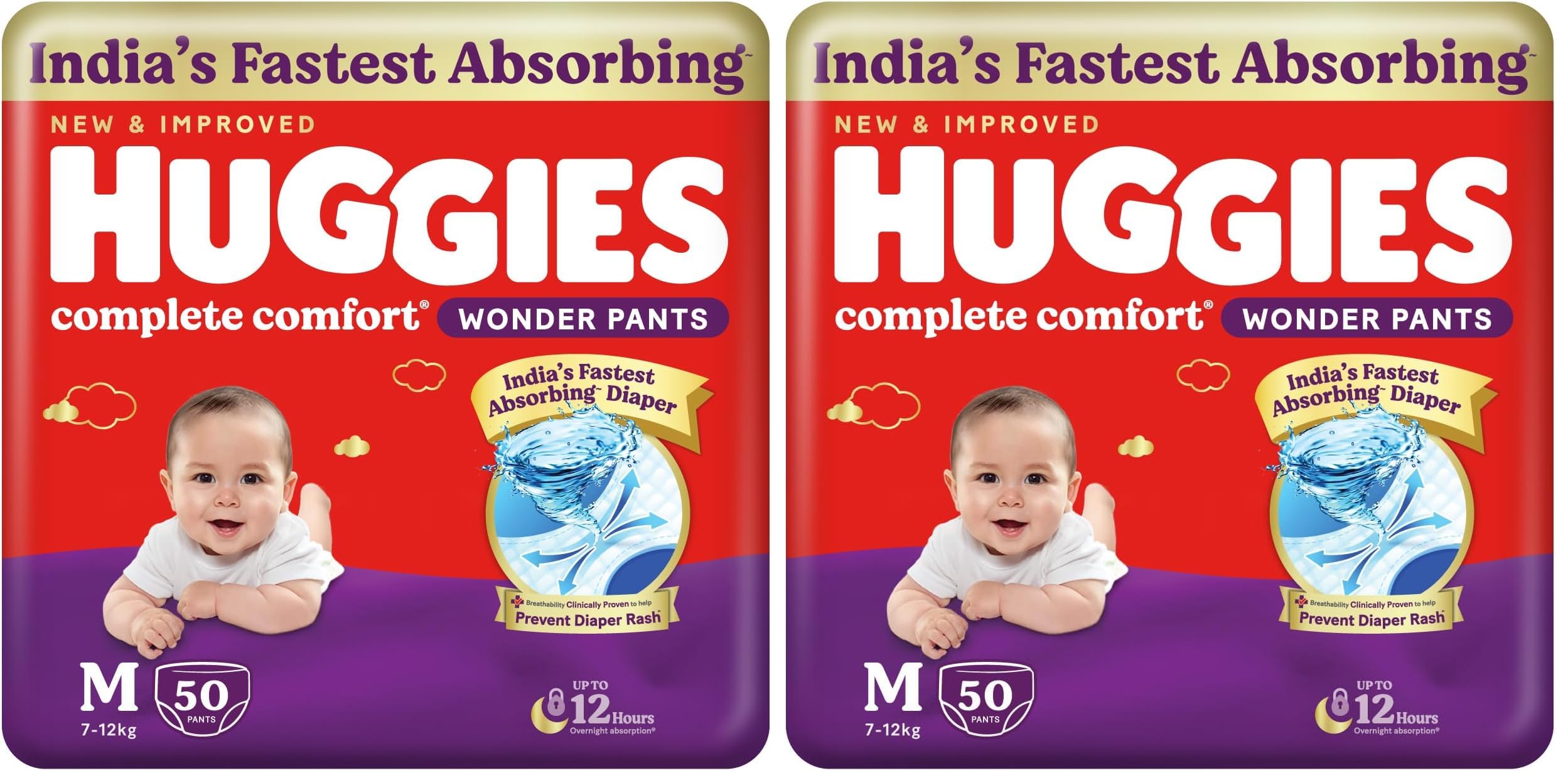 Huggies Complete Comfort Wonder Pants | Pant Style Baby Diapers M Size, 50 Count | India's Fastest Absorbing Diaper, Patented Dry Xpert Channel, Ideal for 7 to 12 Kgs (Pack of 2)-image-33