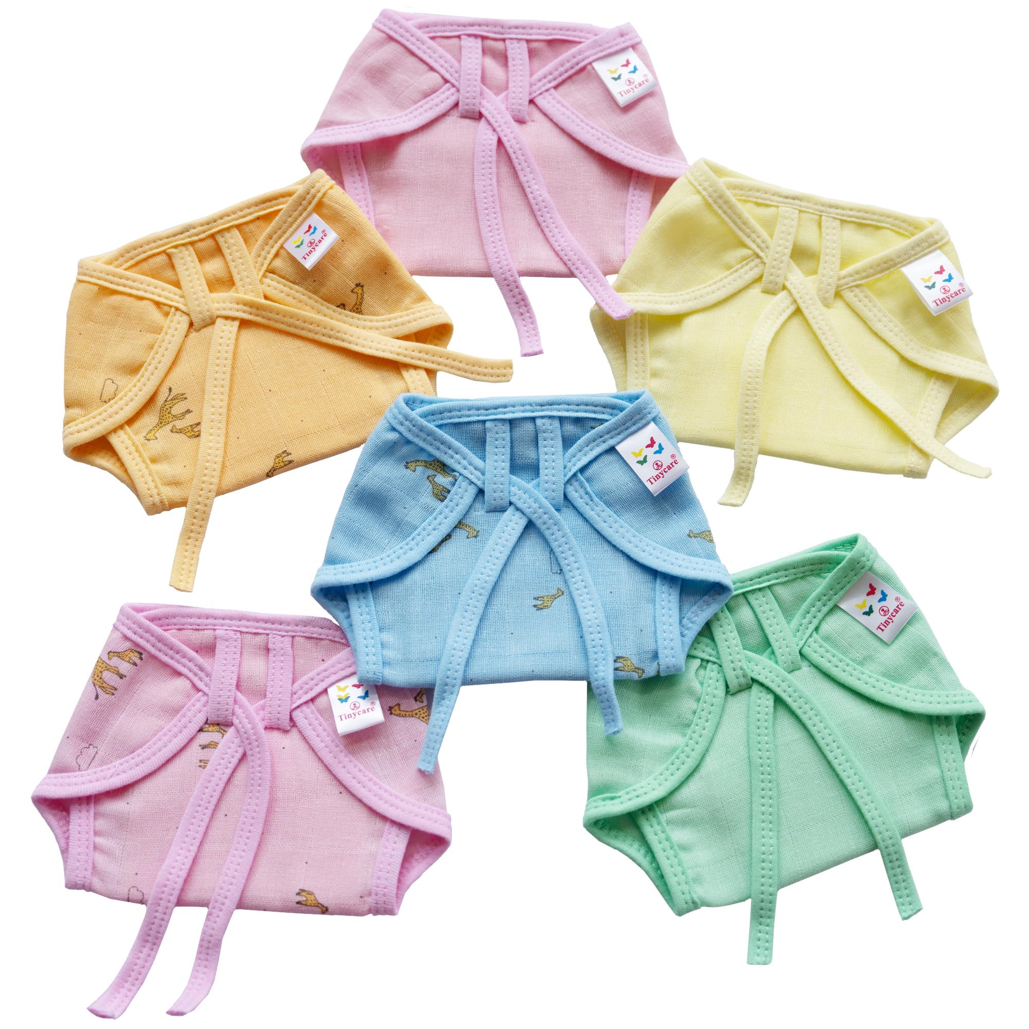 Tinycare New Born Baby's Cloth Nappies For Kids & Infants, Color Printed Soft Muslin Washable and Reusable Basic Langot/Nappy/Diapers with Strings, Size-L (Pack of 10)-image-4