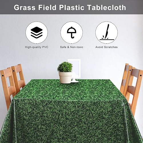 Miniatura 4 de durony Paquete de 3 manteles de plástico con estampado de césped verde, 54 x 108 pulgadas, decoración de mesa para fiestas temáticas deportivas