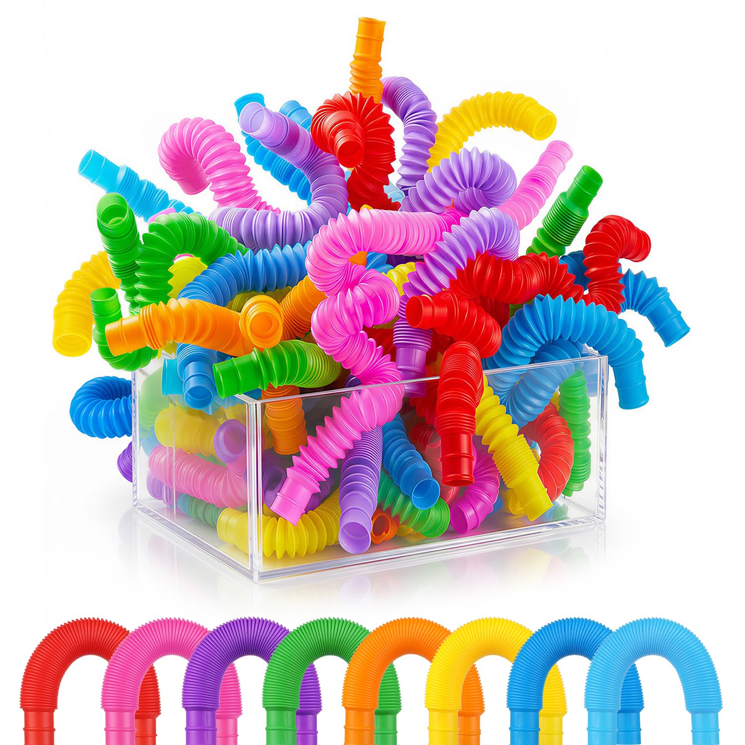 VEYLIN Fidget Toy Tubes, 8-Pack Sensory Bendable Tubes for DIY, Stress Relief, and Anxiety, Suitable for Kids and Adults with ADHD & Autism (16PCS mini) โ image 1