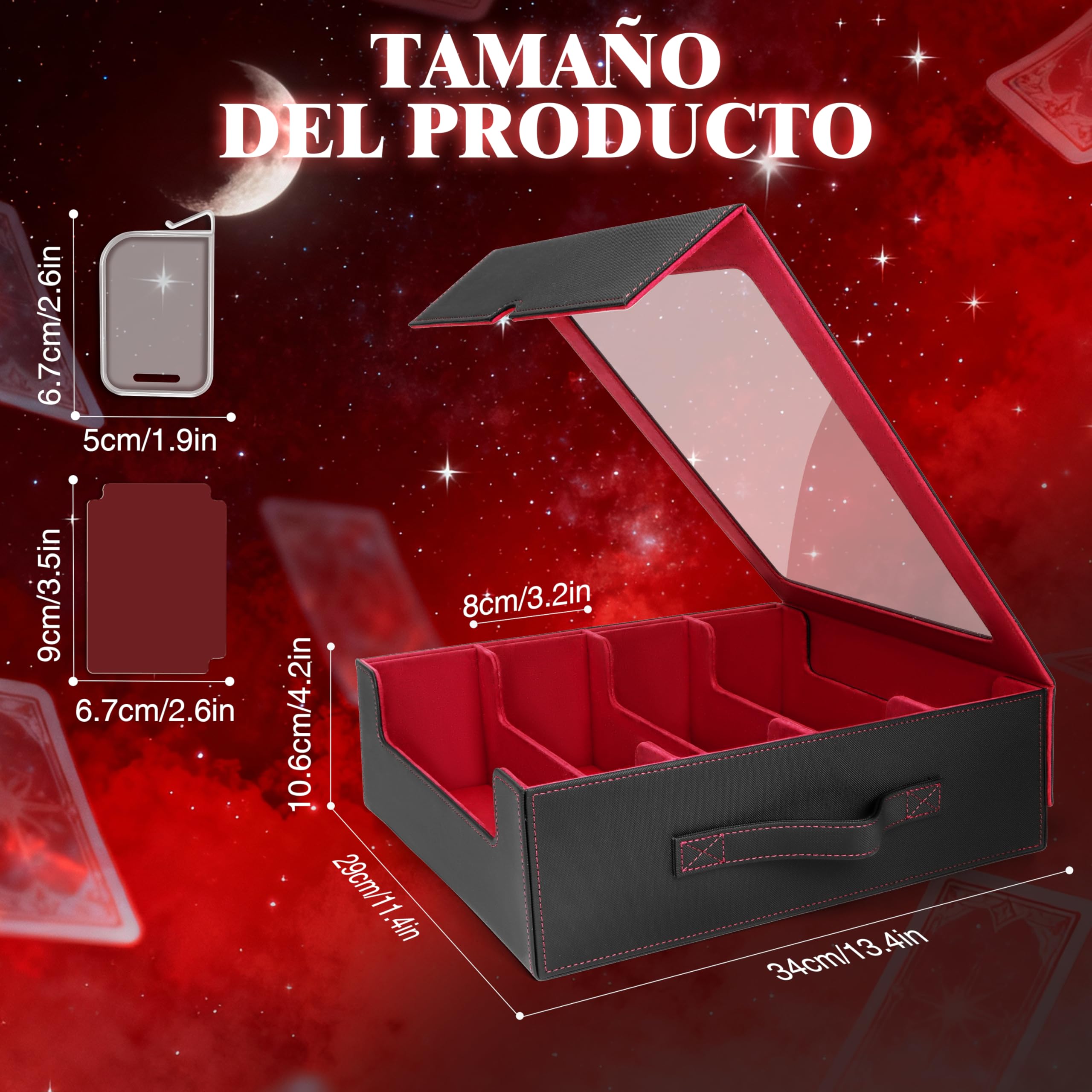 Charmofun Caja Cartas Magic para 2400+ Cards, Deck Box con 10 Divisores de Colores,1 Bandeja, 4 Clips De Cierre, Fundas Cartas, Cajas de Cubierta Magnéticas Premium (Rojo, 2400+)