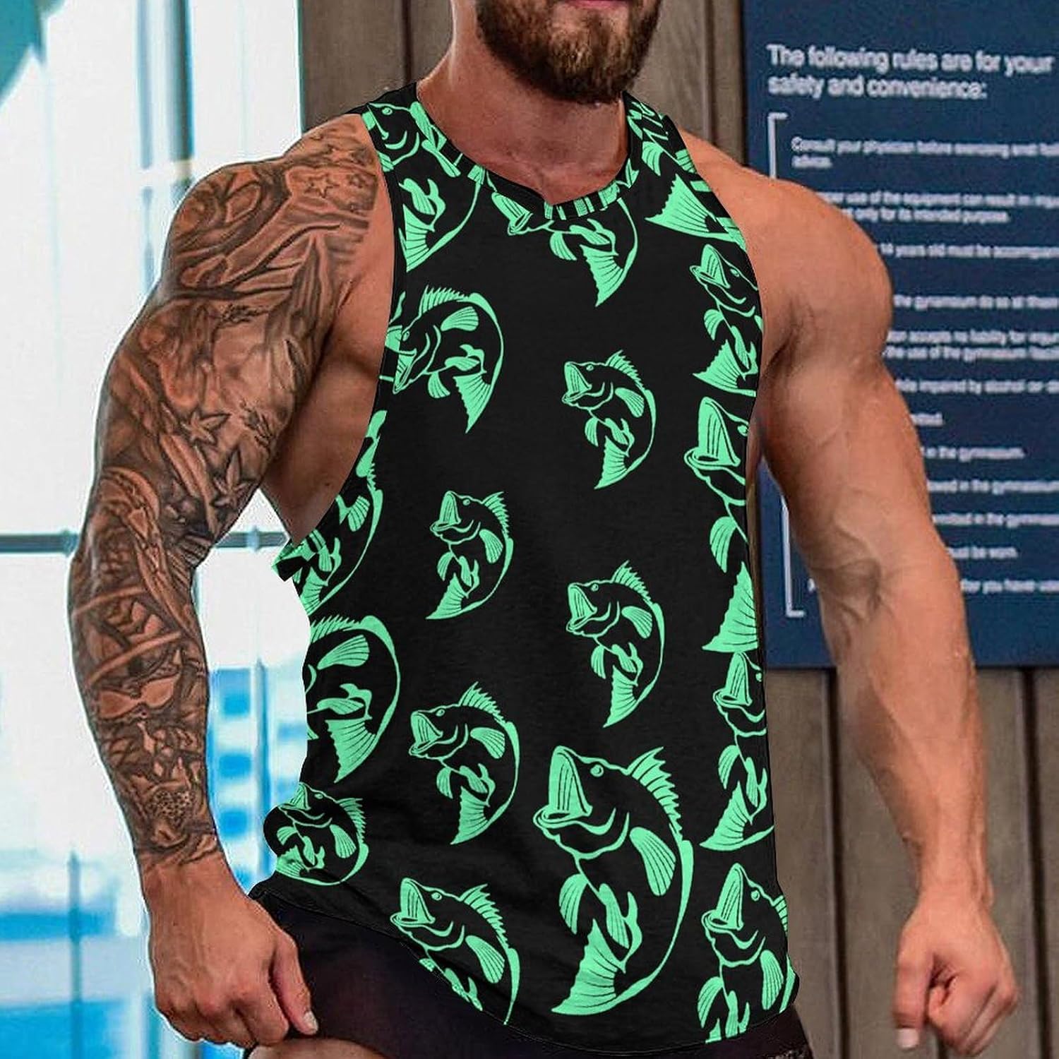 Bass Fishing Men's Tank Tops Sleeveless Muscle Shirts for Men Lightweight Vest Crew Neck T-Shirts