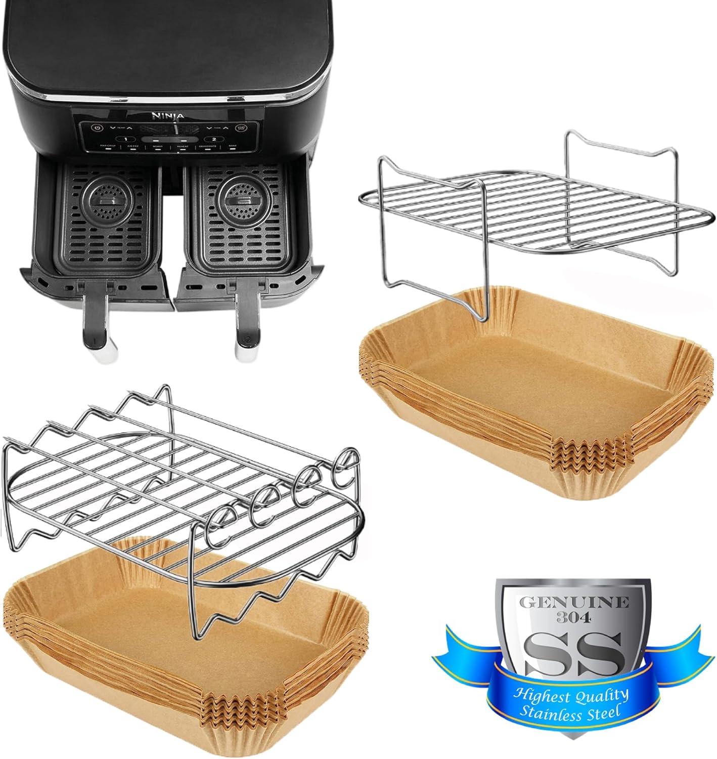 6pcs Stainless Steel (304) Air Fryer Racks for Ninja Air Fryer