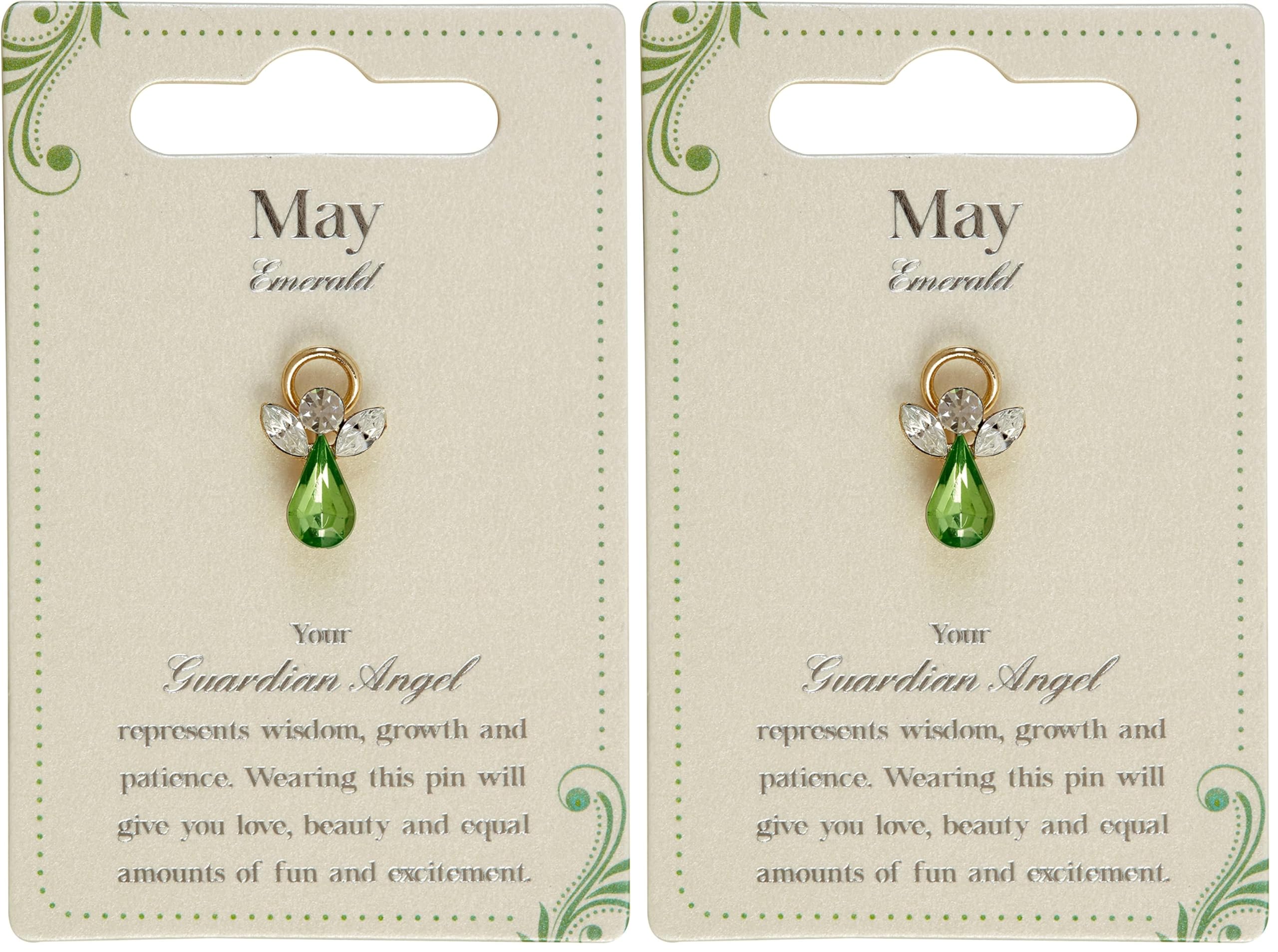 Guardian Silver Finish Angel Badge Broach for Someone Special | May Birthstone Lapel Pin with Emerald Gemstone for Men & Women Suit Tuxedo | Inspirational Message for valentine