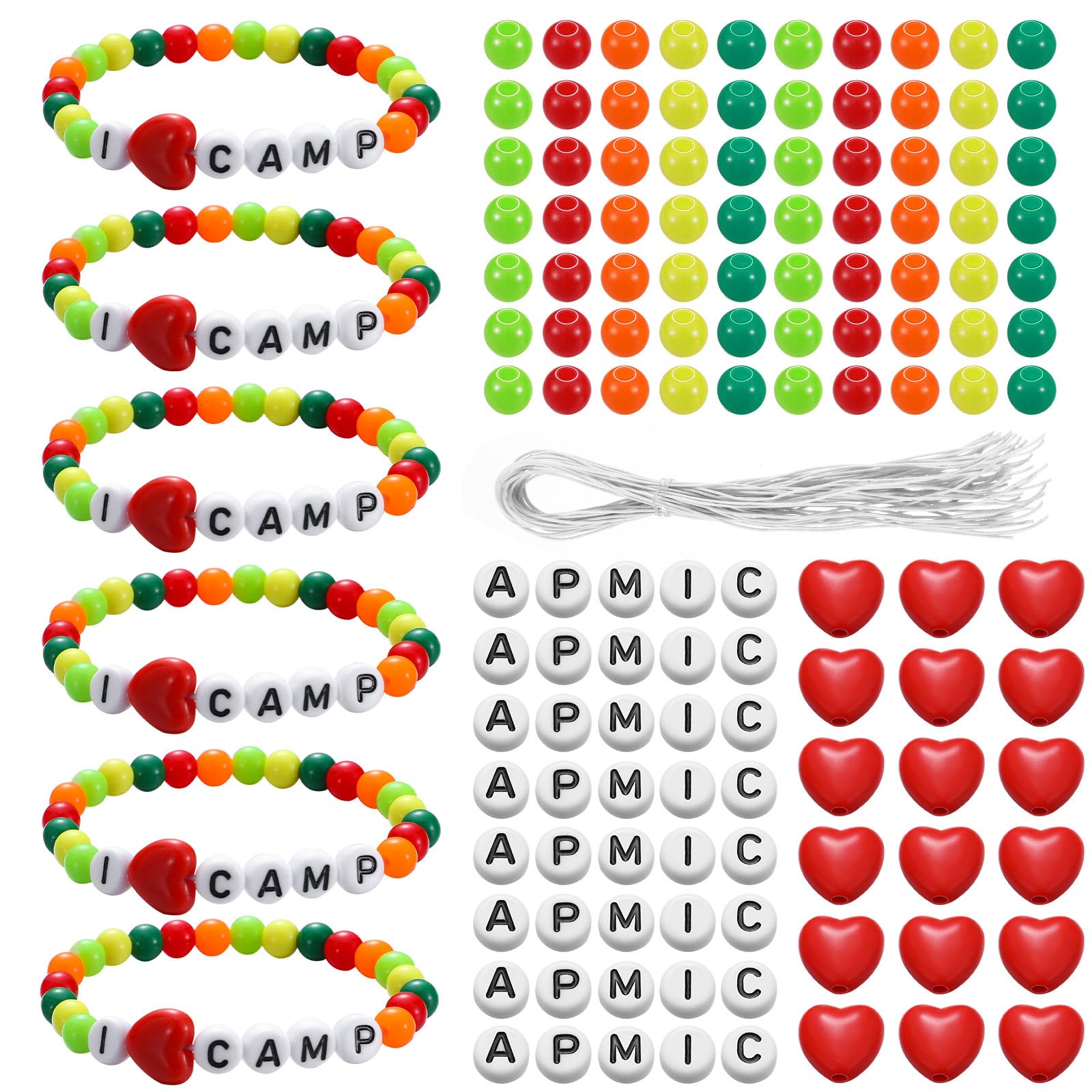 Tondiamo 36 Sets Summer Camp Crafts Camping Party Favors I Love Camp Beaded Bracelet Craft Kit Colorful Travel Camping Wri...