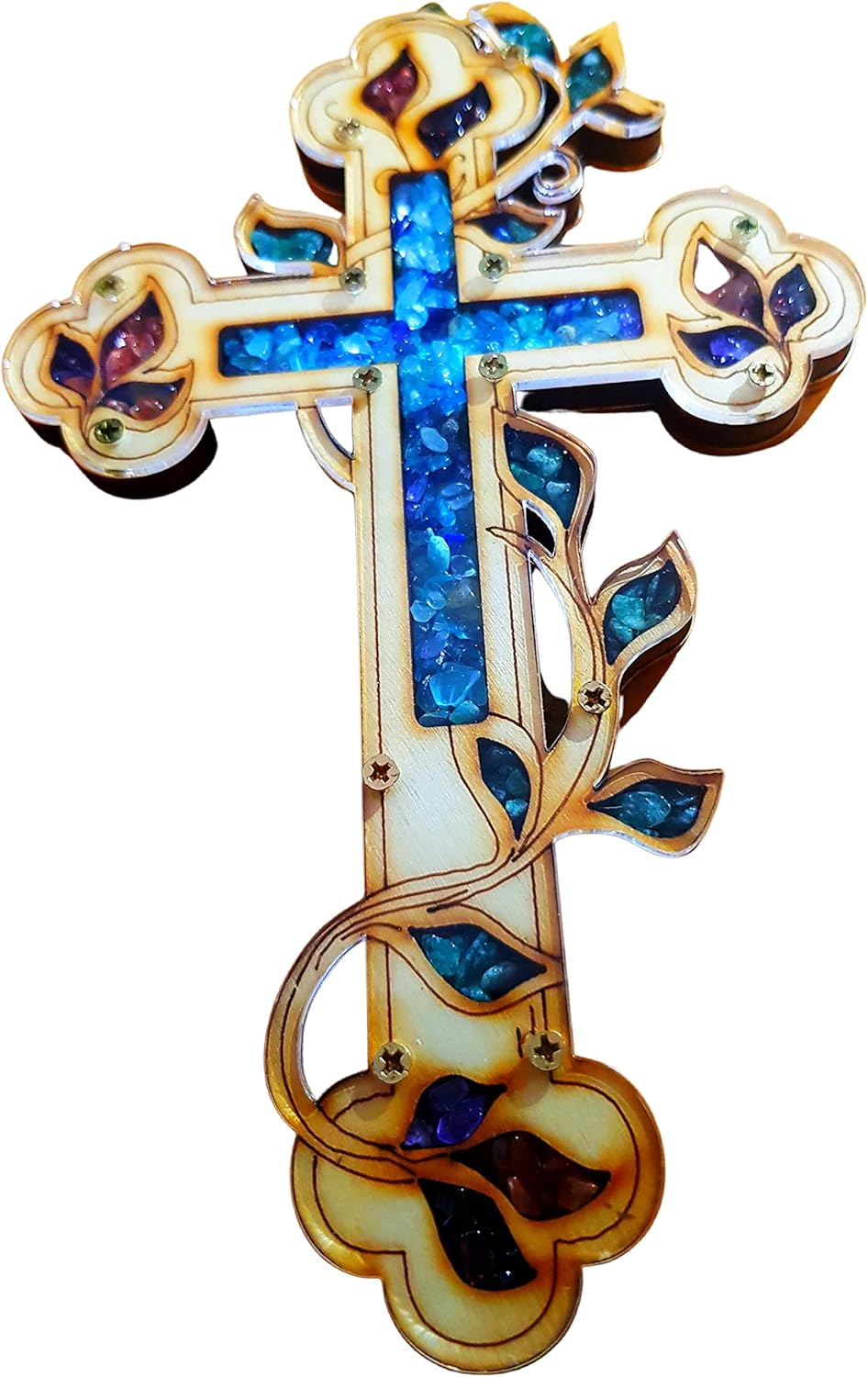 Bluenoemi Cross Decorative Wall Hanging from Jerusalem Handmade in the Holyland Homewarming gift. . blue