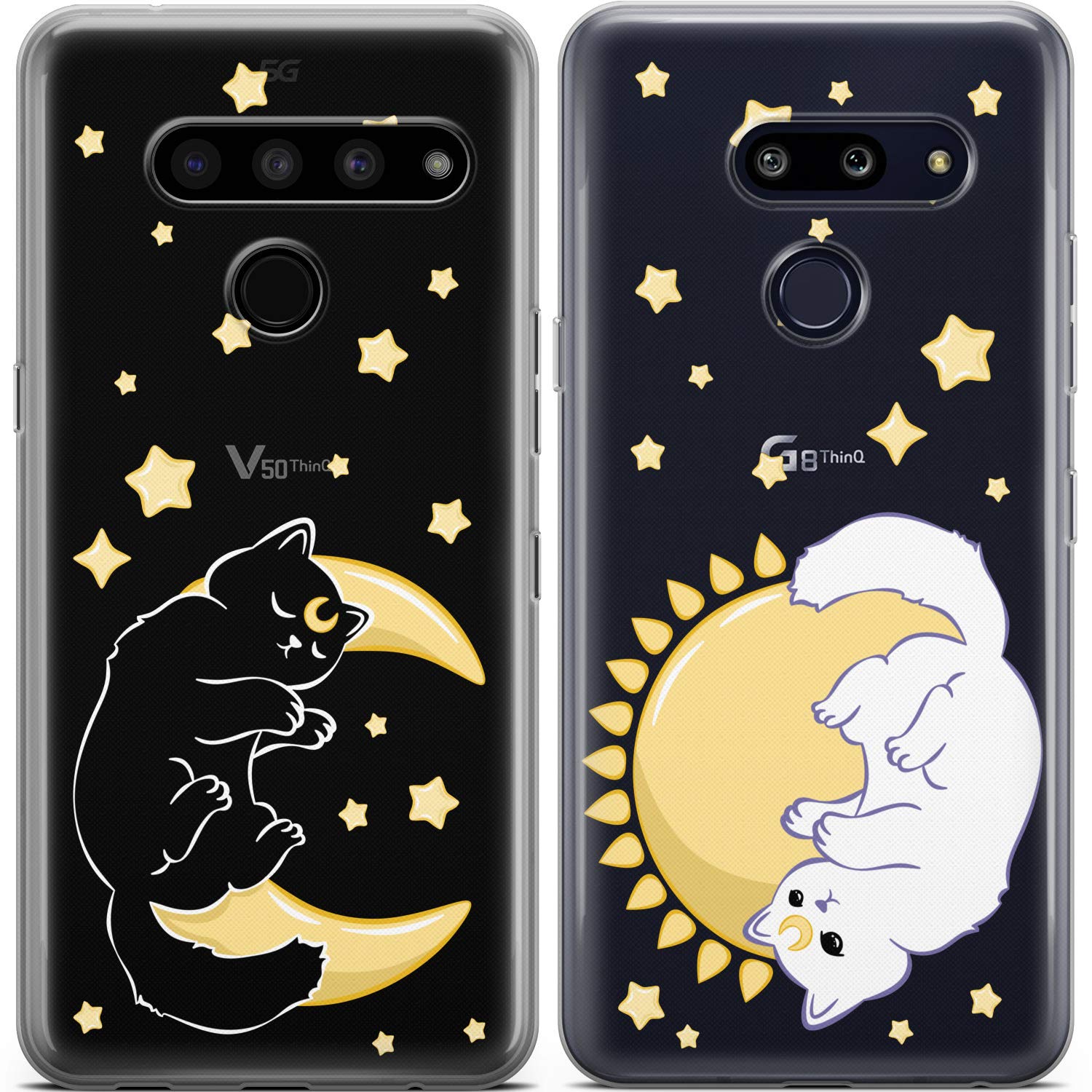 Mertak Matching Cases Compatible with iPhone 16 15 Pro Max 14 Plus 13 12 Mini 11 SE XS S25 S24 Cute Couple Stars Protective Cats Slim Silicone Girlfriend Celestial Moon Sun Luna Cover
