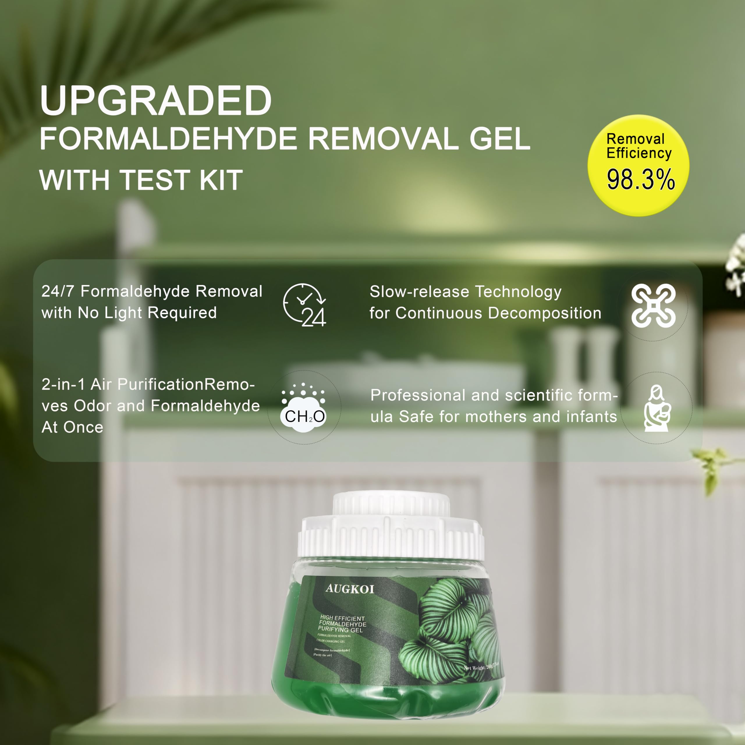 Condition photo showing New/Like New for Formaldehyde Removal Gel + Detection Kit, Strong Odor Eliminator, More Effective than Activated Charcoal, Multi-purpose Air Freshener for Home, Room Deodorizer, Car, Garage, Basement