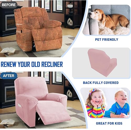 Vista 72 de MAXIJIN - Funda para sillón reclinable de terciopelo de 4 piezas, elástica, afelpada, gruesa y suave, con bolsillo lateral (camello)