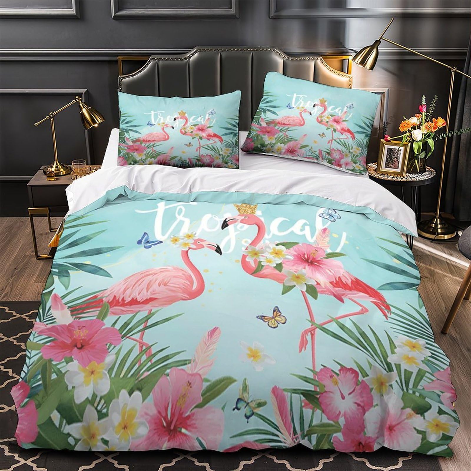 Parure de Lit Tropical Flamant Rose en Microfibre Premium Ultra Douce 140x200