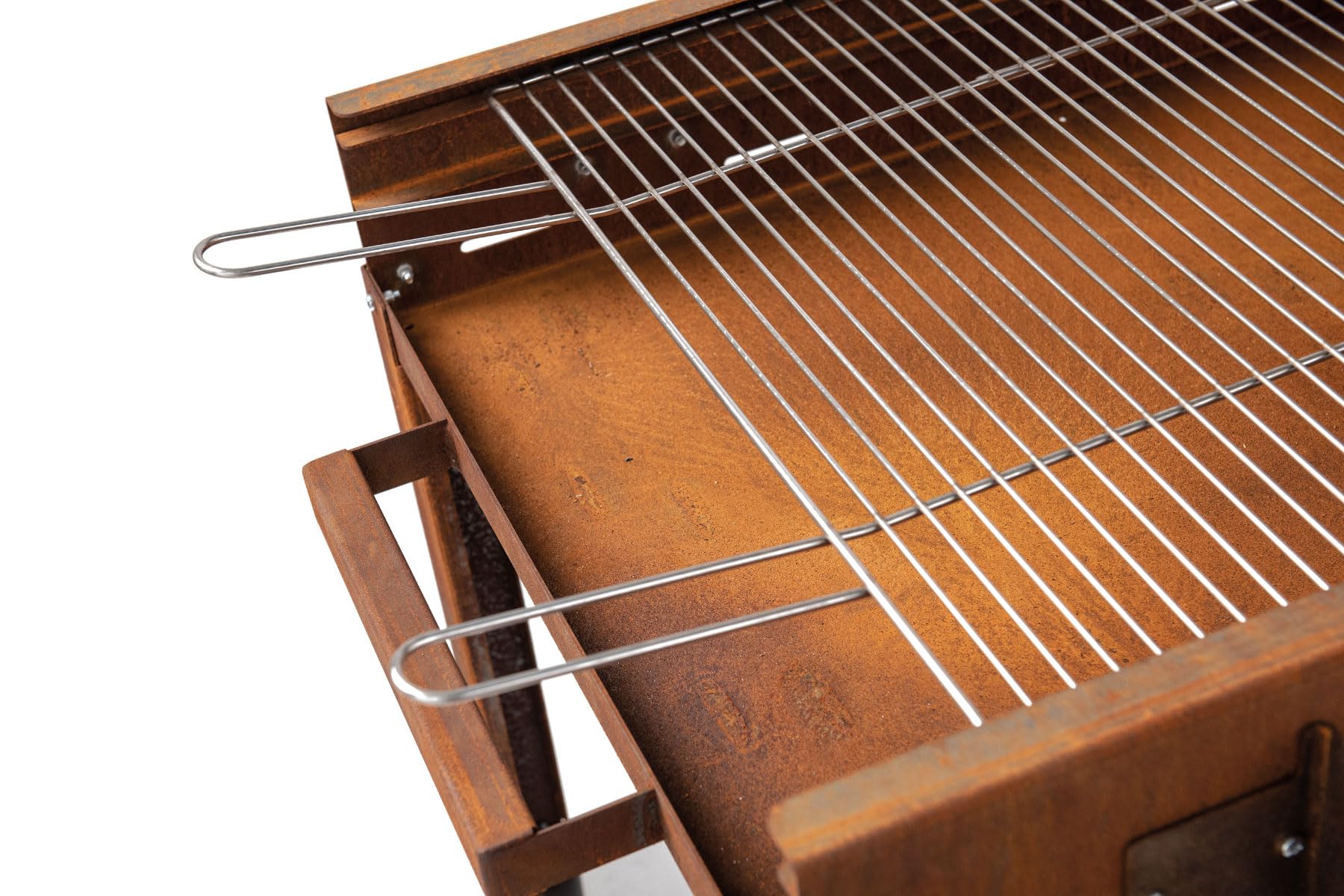 Barbecue à bois en acier Corten pour Serial Griller, Flipper avec grille en acier inoxydable, Super Flipper avec accessoires (Flipper complet avec accessoires)