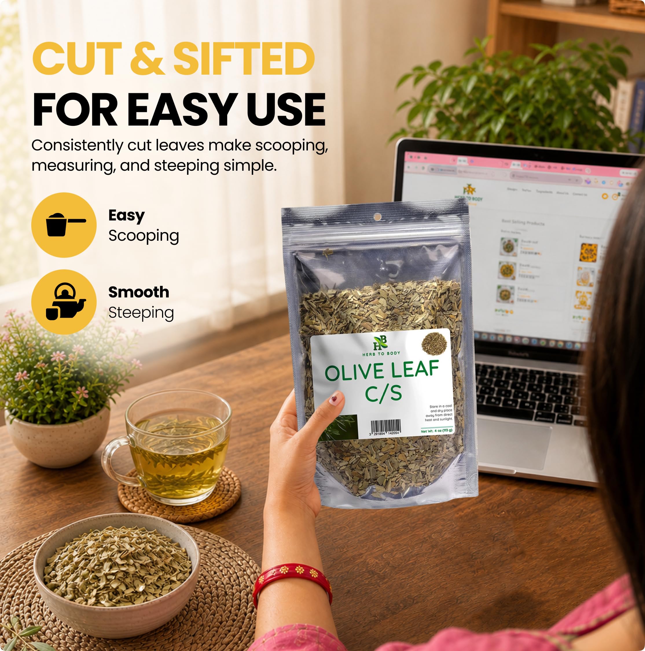 Herb To Body Olive Leaf C/S - Wildcrafted Olea Europaea Leaves, Cut & Sifted Loose Leaf for Herbal Tea, Natural Mediterranean Dried Olive Leaf, Aromatic & Single Ingredient, 4oz — Amazon image 8