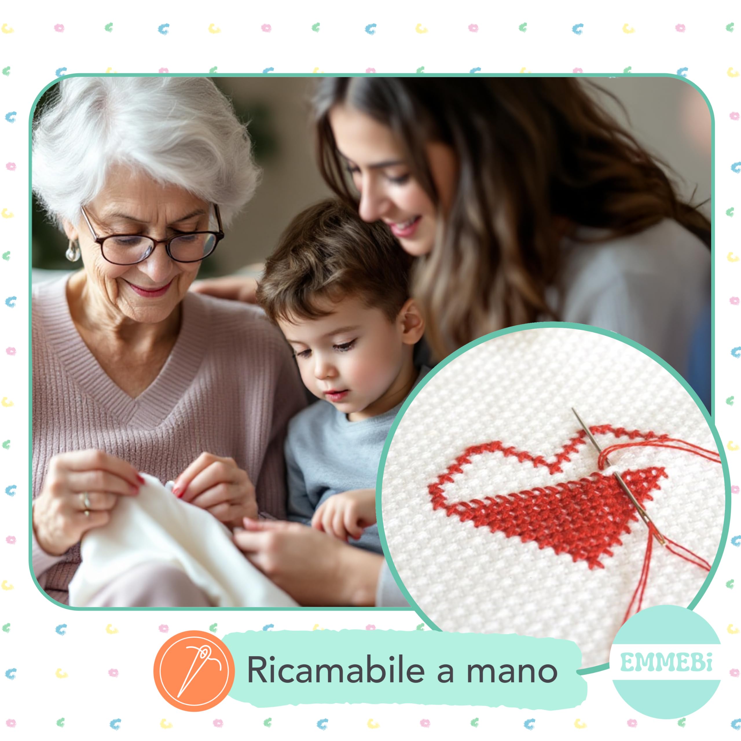 Bavaglini tela aida da ricamare asilo elastico spugna cotone bambini prodotti in Italia