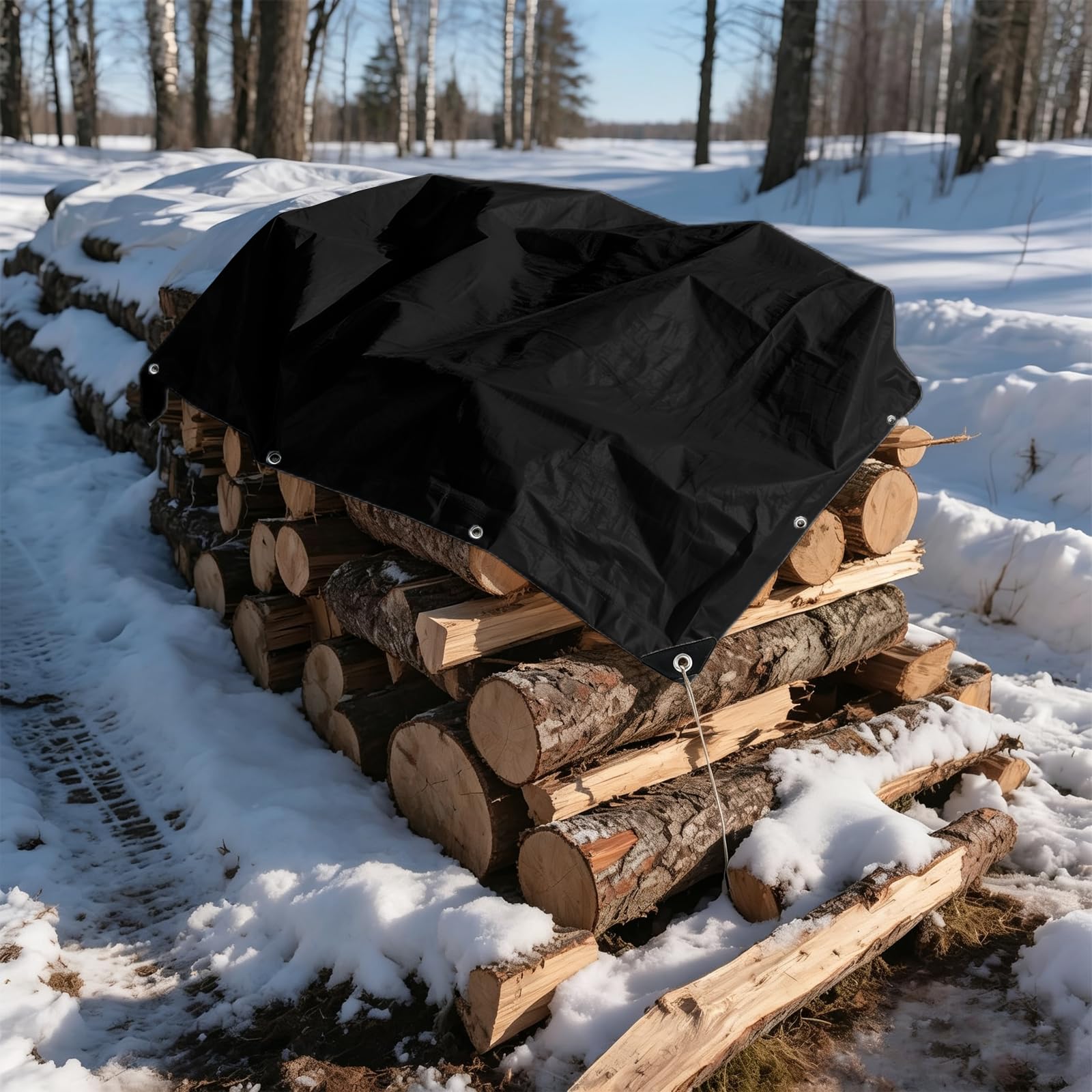 Bâche de Protection 190 x 340 cm Toile Renforcée 120 G/M², Étanche & Indéchirable, avec Oeillets en Aluminium Bâche avec Œillets, Bache de Remorque pour Piscine Jardin, Camping, Bois, Noir