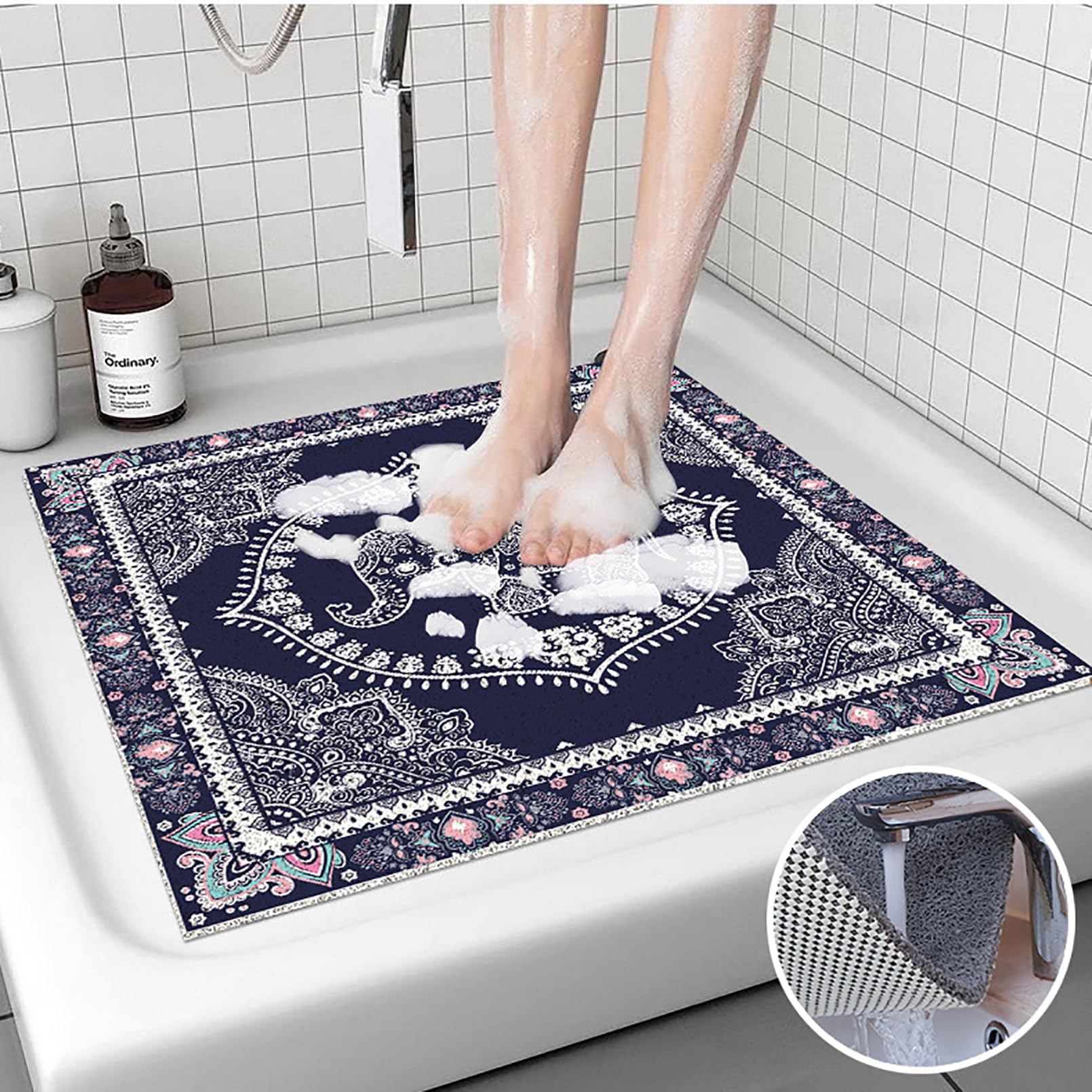 Pedana doccia antiscivolo 90x90 Surfing pattern Tappeto doccia antiscivolo Morbido e confortevole PVC Adatto bagni moderni, Alta permeabilità all'acqu