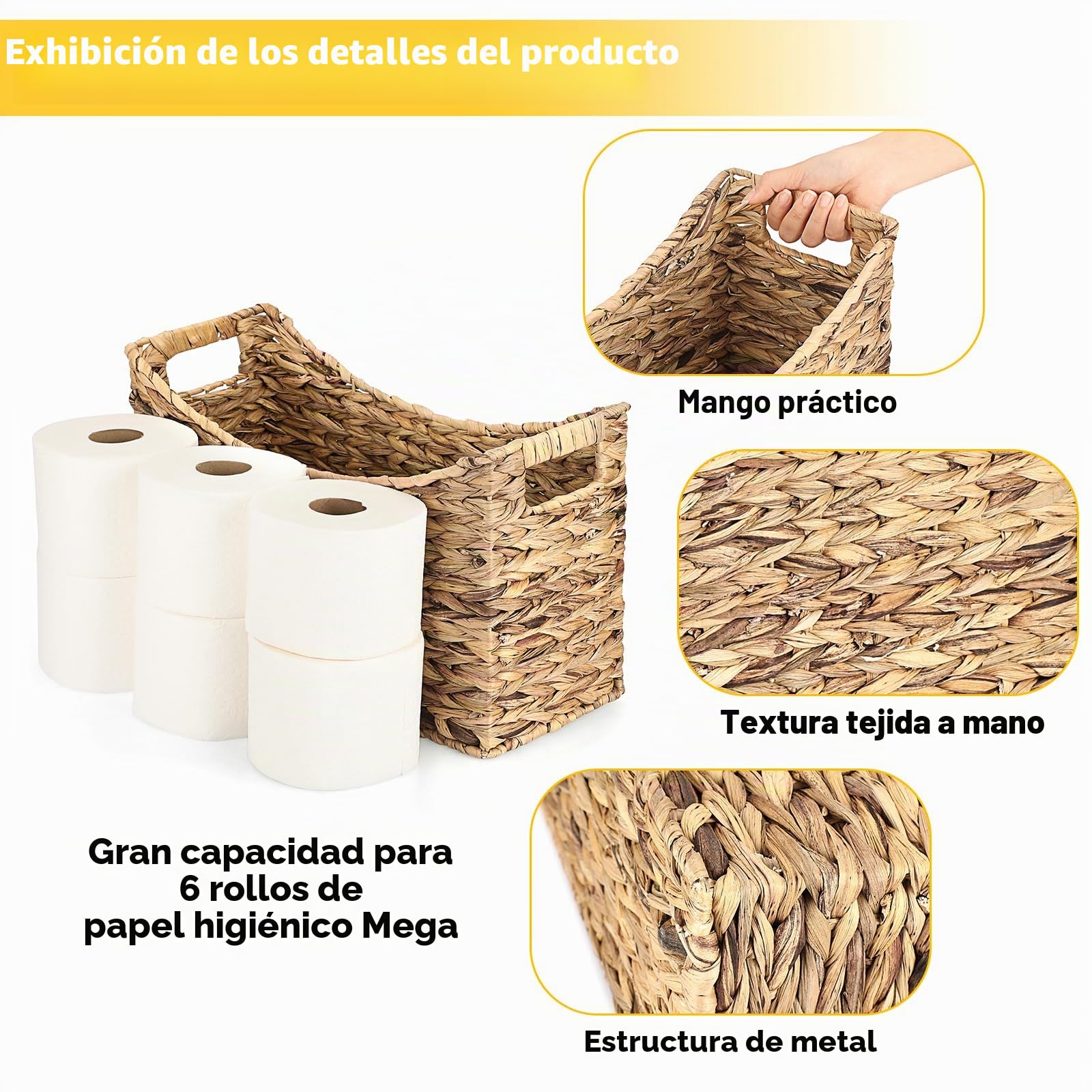Revistero estable de jacinto de agua, cesta de almacenamiento tejida, soporte para archivos con asa, cesta de mimbre para libros, revistas, papeles como regalo, decoración 43 x 16 x 25 cm