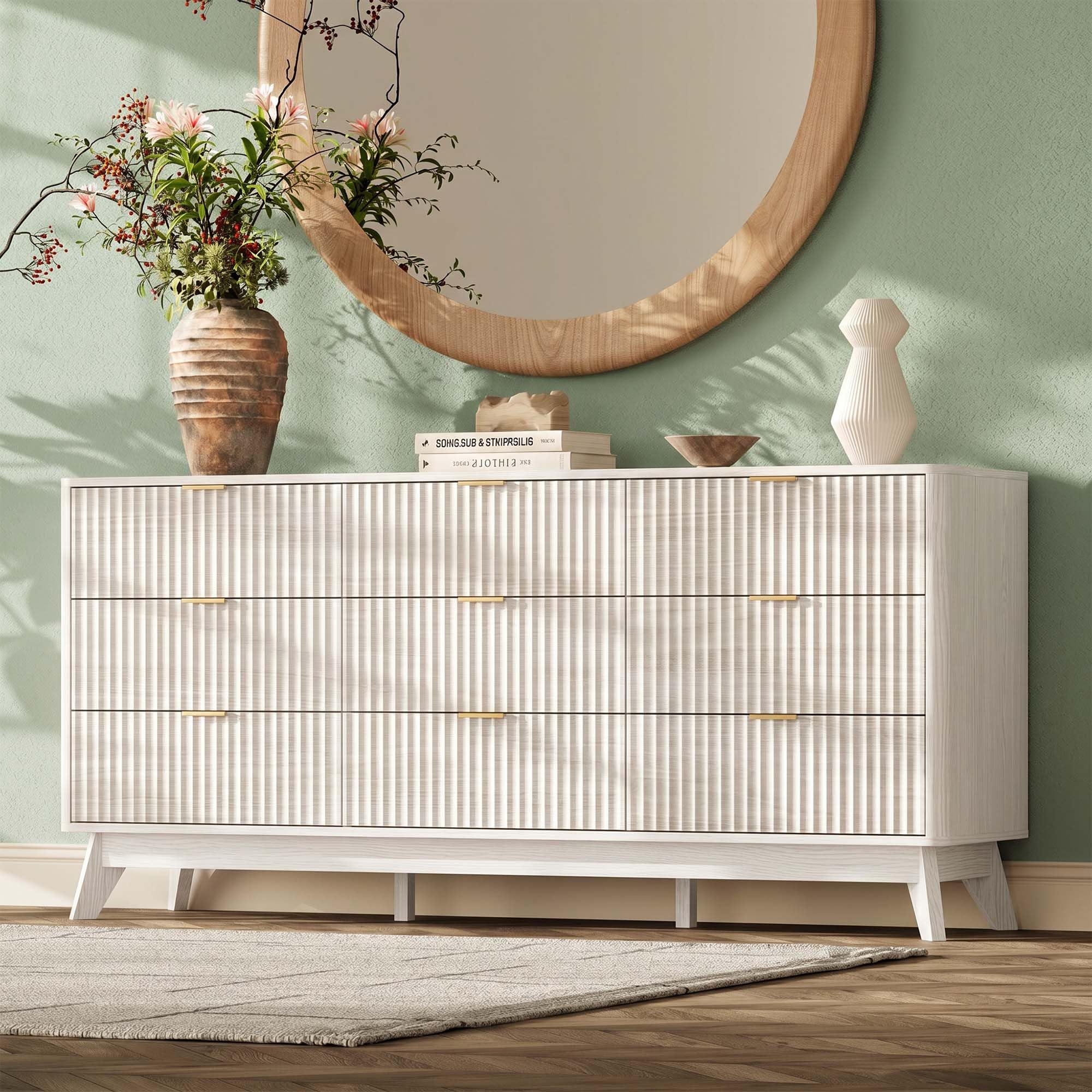 TROJM Fluted 9-Drawer Dresser