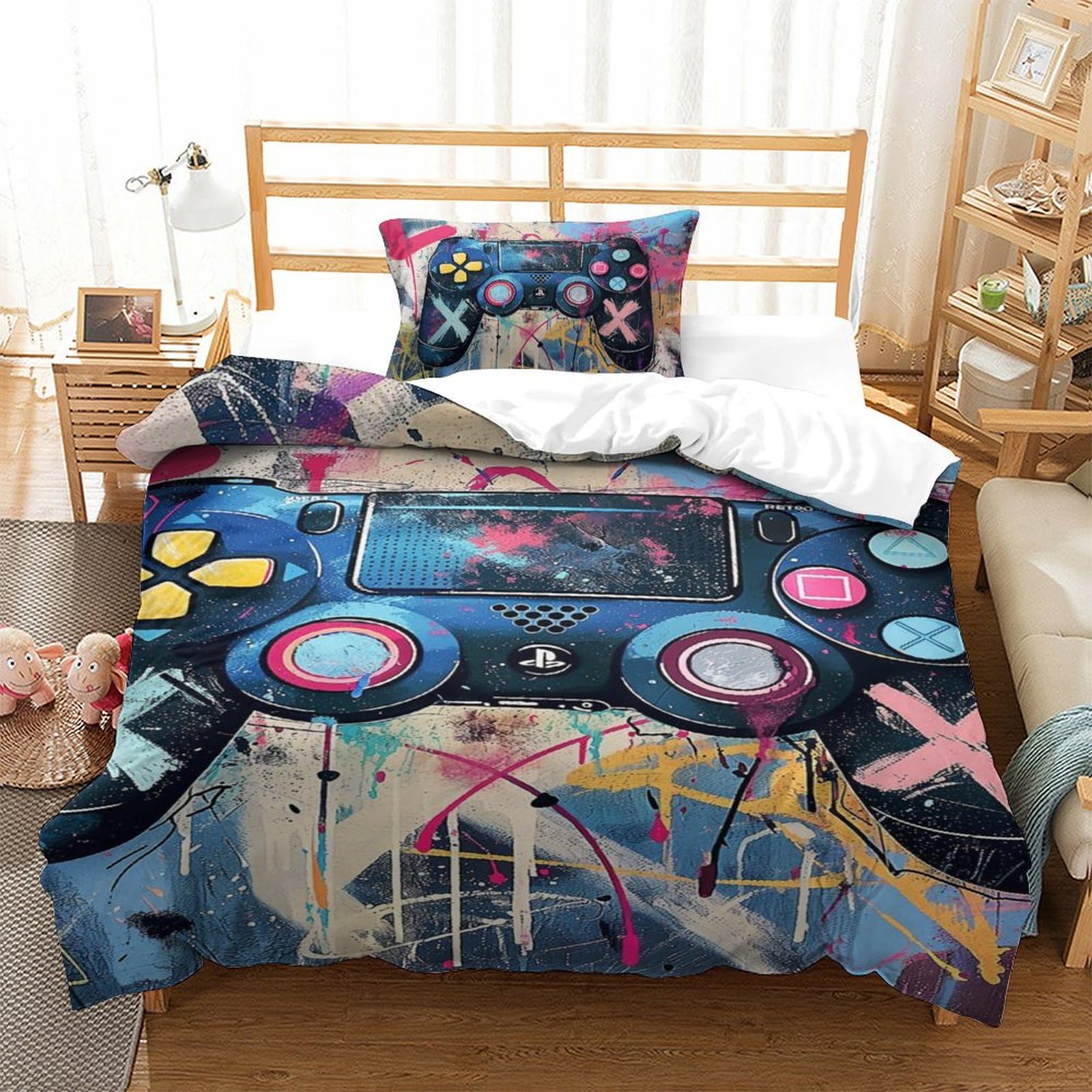 Housse de couette 3D jeux zippée pour changer facilement la déco d'une chambre d'ado
