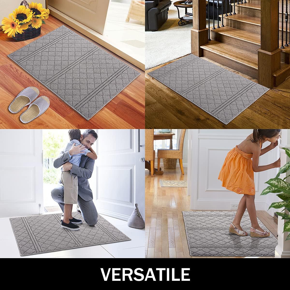 REFETONE Indoor Doormat, Front Back Door Mat, 20x32, Non-Slip Absorbent Resist Dirt Door Mats, Machine Washable Low-Profile Inside Floor Mat Door Rugs for Entryway, Grey