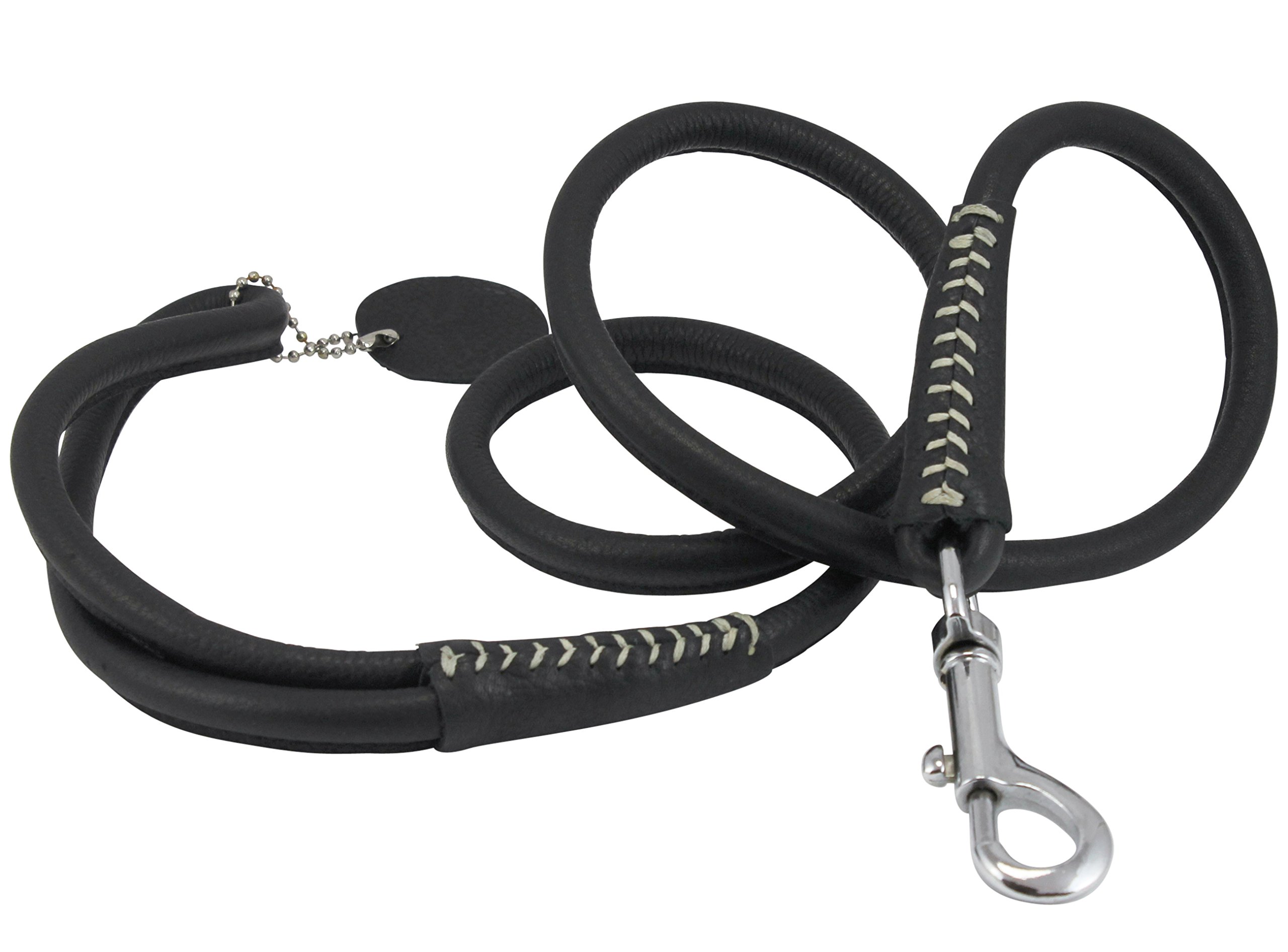 Redondo Piel de enrollado auténtica perro correa 4 'Largo de 1/2 "de ancho Negro Mediana para Razas