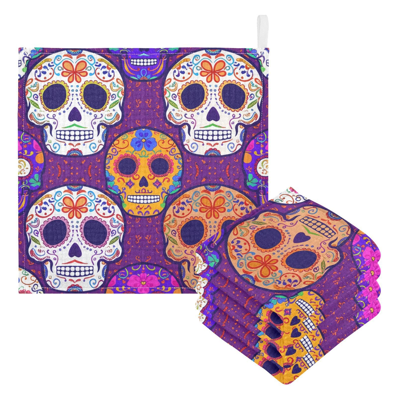 Nander 5Pack Baby Muslin Washcloths,Colored Sugar Skull Soft Face Cloths for Newborn, Absorbent Bath Wash Cloths, Wipes, Burp Rag,Toddlers Essentials Stuff, Baby Registry as Shower