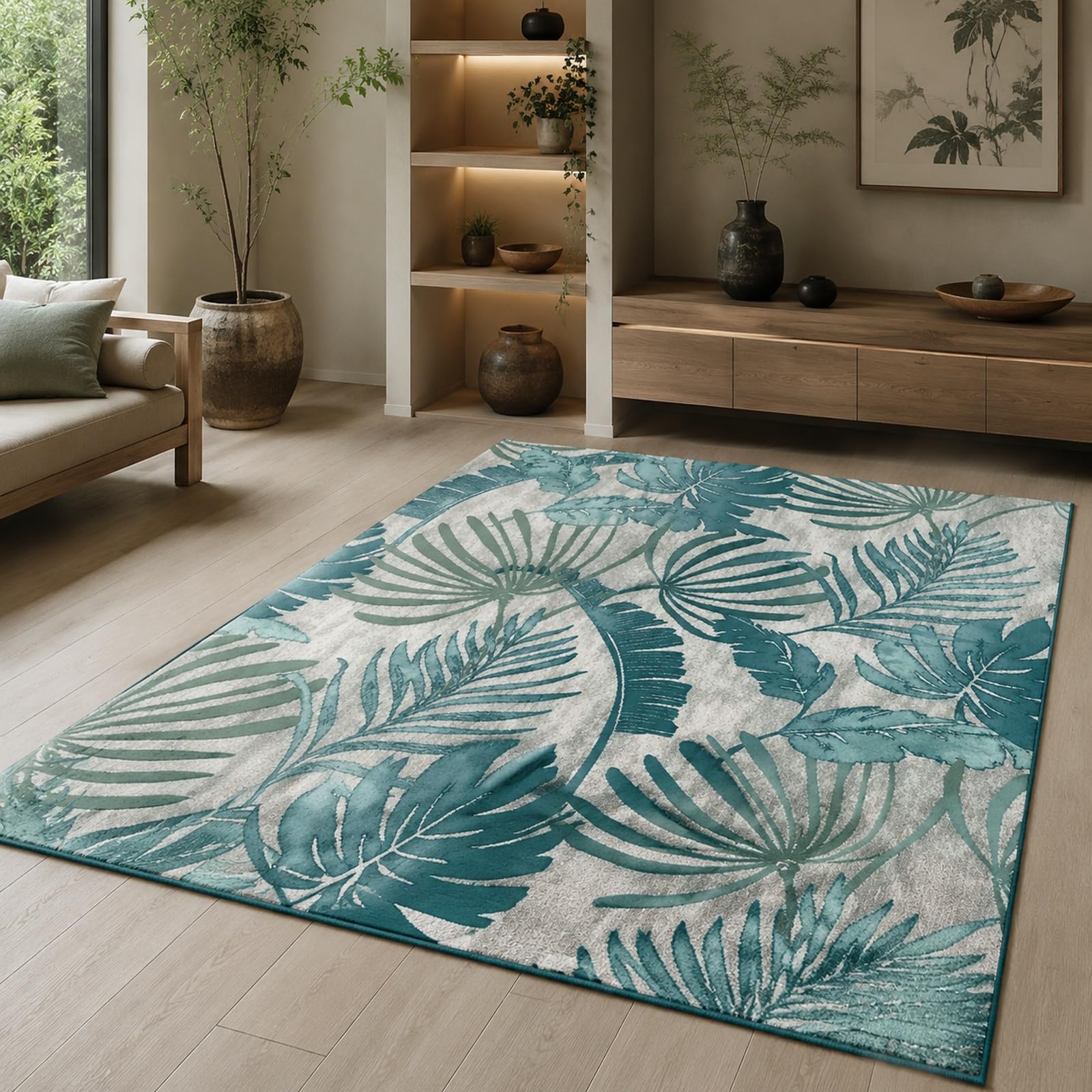 Tapis motif floral moderne antidérapant et lavable pour la chambre