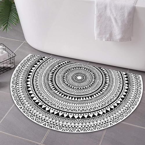 Alfombra de baño de medio círculo, color negro, bohemio, alfombra de baño semicírculo, antideslizante, absorbente, para baño, suelo, bañera, disponible en Yaxa El Salvador