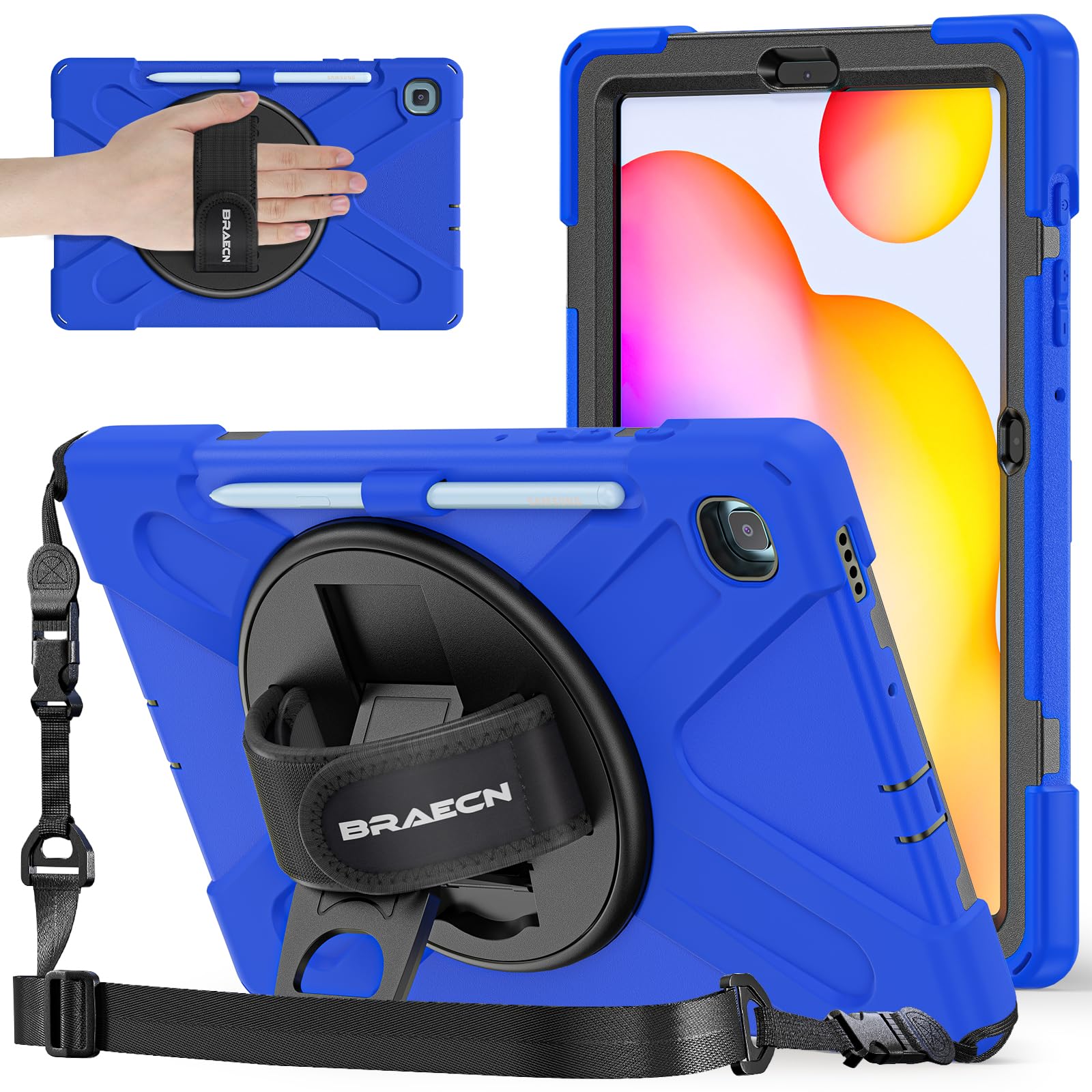BRAECNstock Case for Samsung Galaxy Tab S6 Lite 10.4 Inch 2024/2022/2020 (SM-P620/P610/P619) Shockproof Protective Cover with Rotating Hand Strap