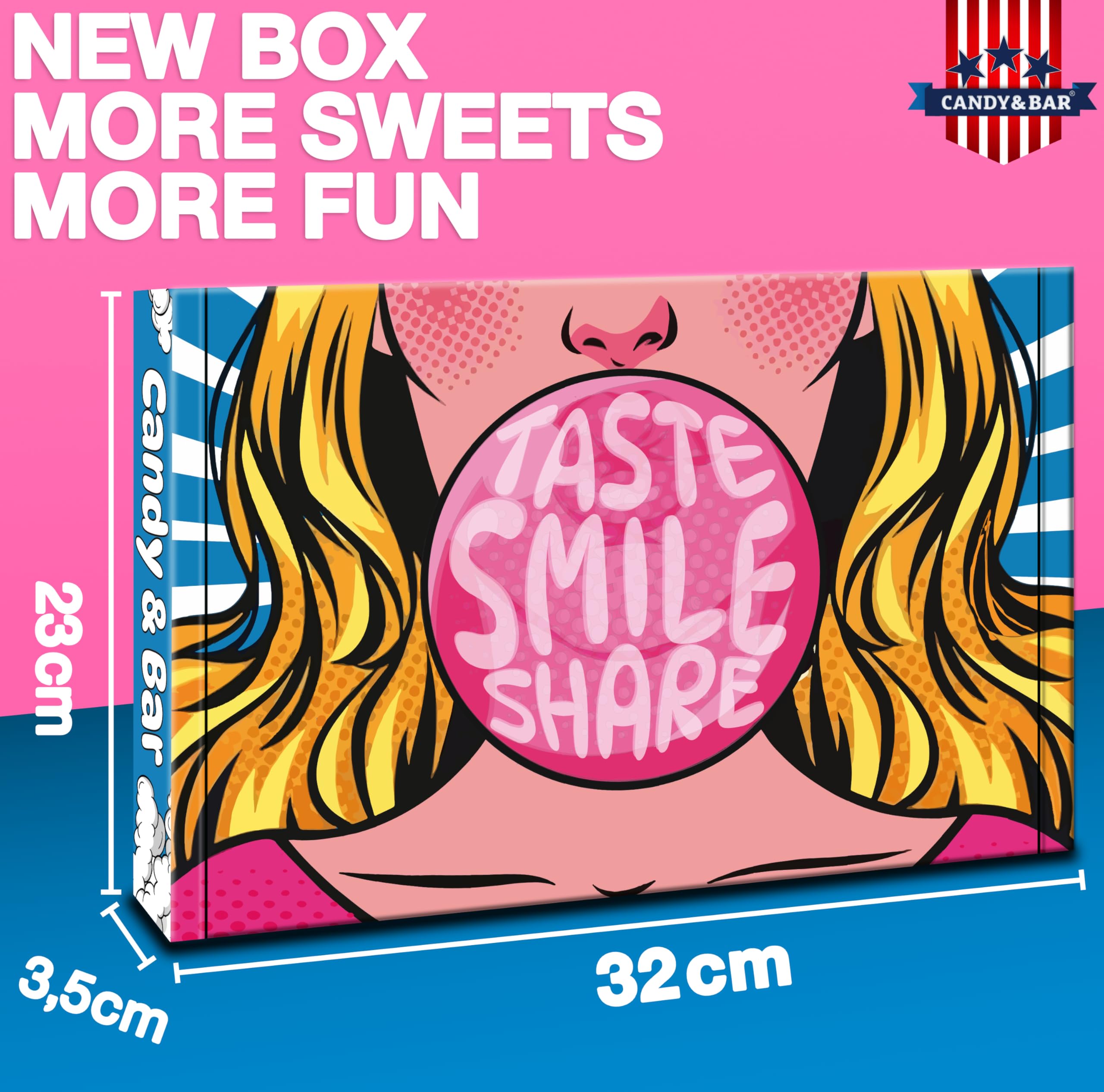 Sweets USA Candy BOX | 21 sztuk | Słodkie cukierki | Import z USA | Urodziny | Pudełko cukierków | Narodowy Dzień Najlepszych Przyjaciół | Odżywianie | Candy & Bar ®