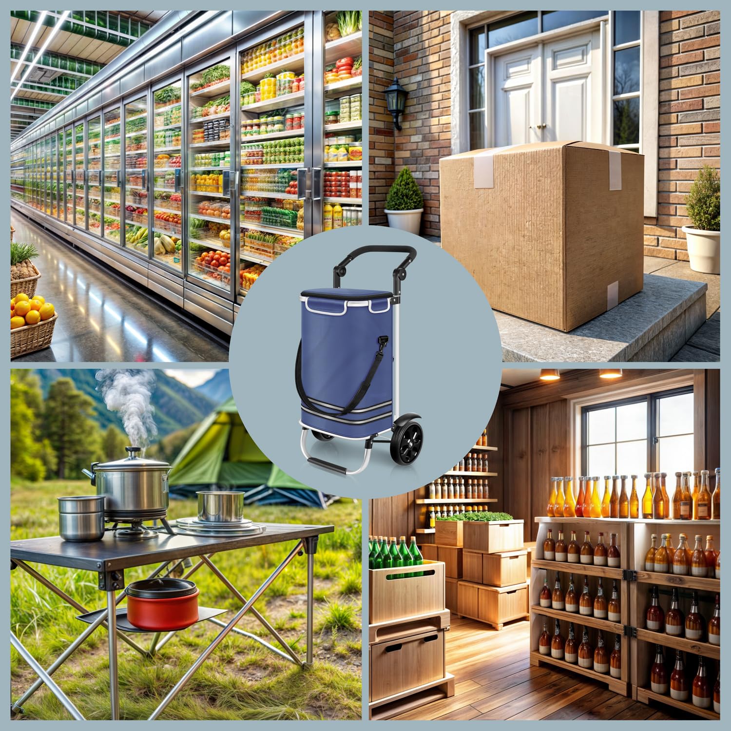DIMONO® Einkaufstrolley klappbar, 56L Kühlfach, 30kg Tragkraft in Blau